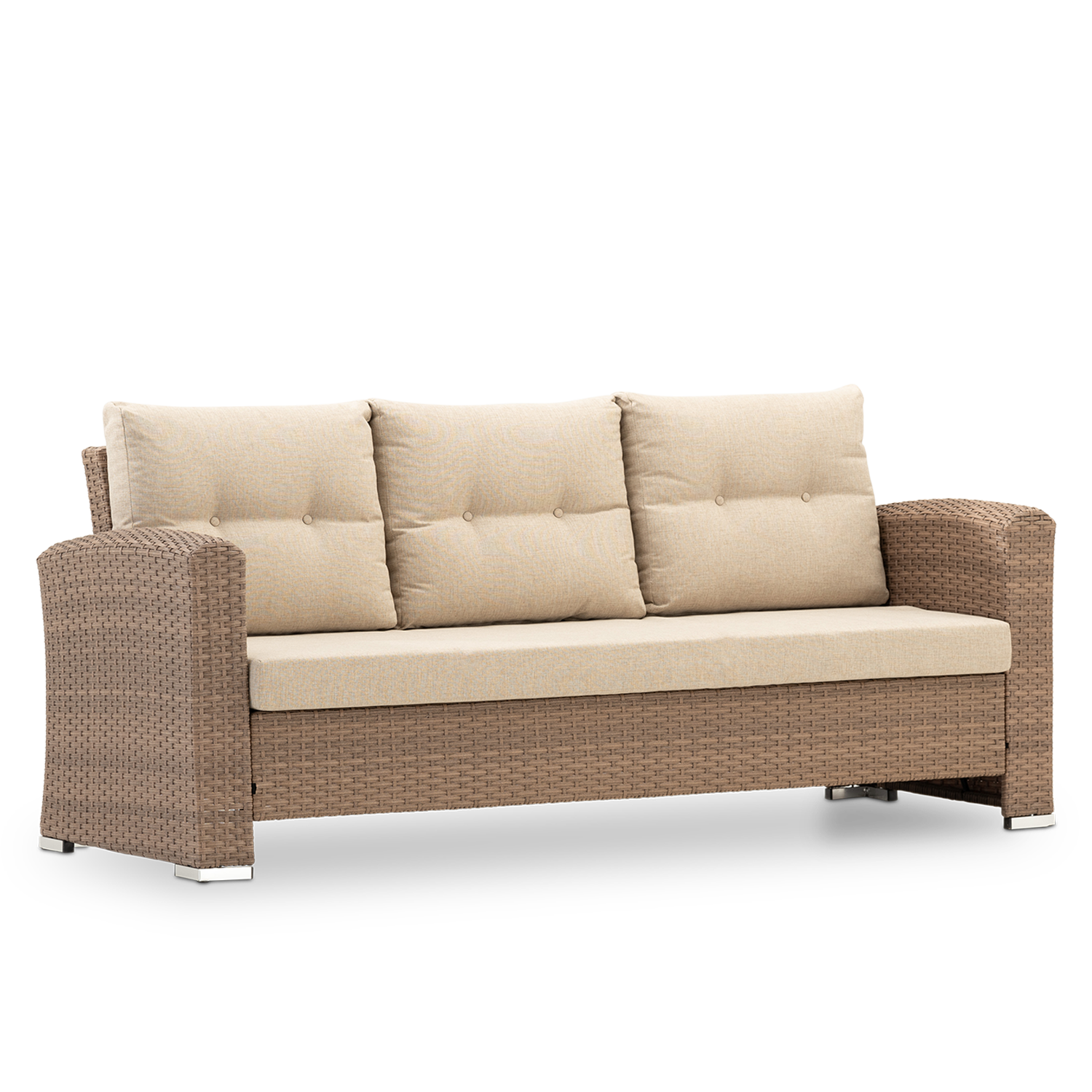 Divano triplo a posti in alluminio e rattan sintetico con