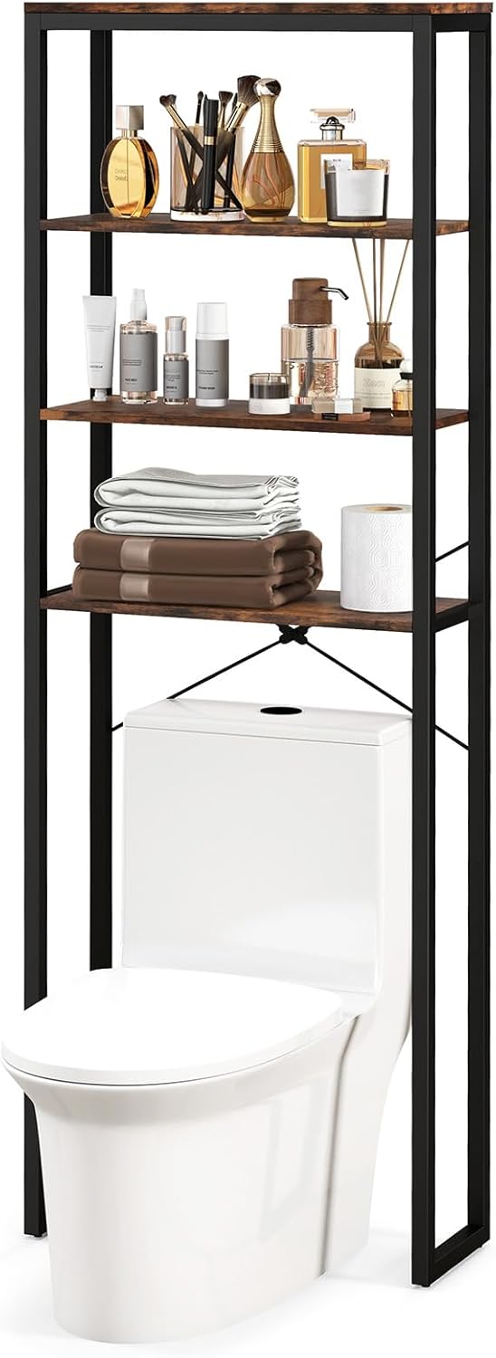 Meuble de rangement en bambou pour toilettes : 3 niveaux au-dessus des toilettes avec étagère