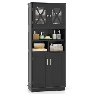 Costway Armoire De Rangement De 160 Cm De Haut, 2 Portes En Verre Transparent 2 Etageres Reglables 1 Tiroir Autoportante Pour Salle De Bain Cuisine Salon Salle A Manger Bureau
