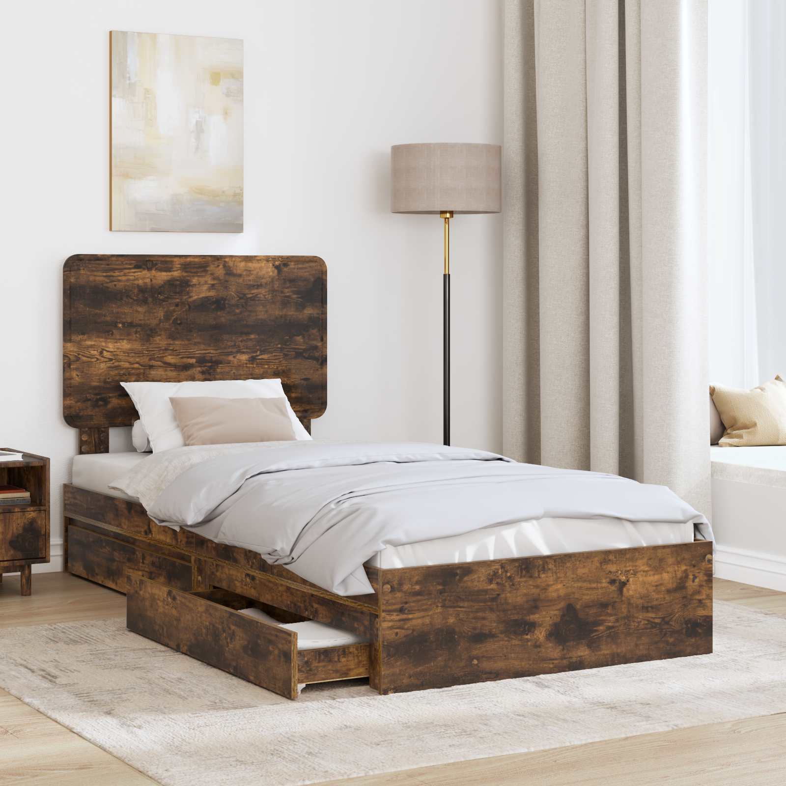 Lit de rangement chêne fumé 75 x 190 cm en panneau de bois - 3