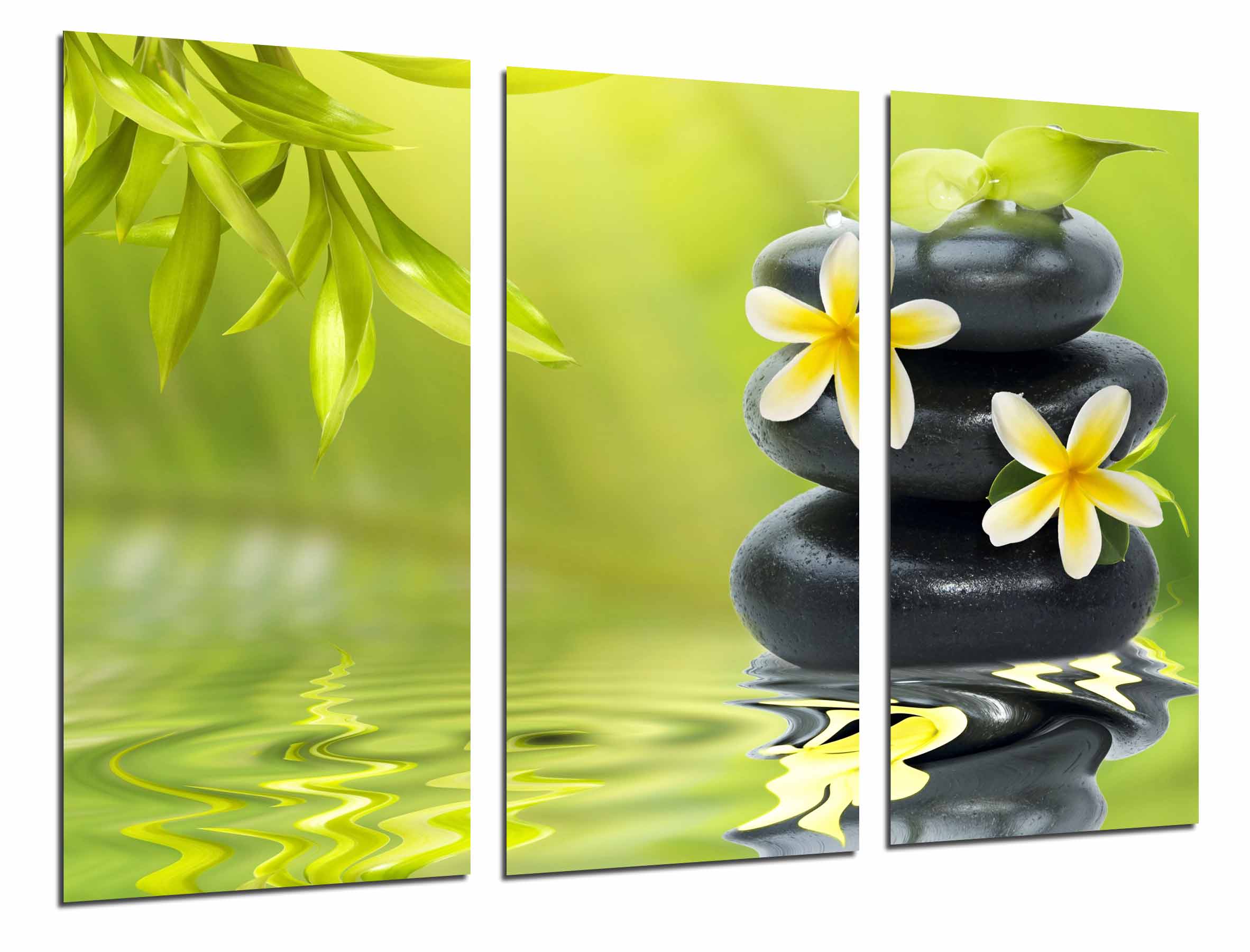 Zen flores, piedras en agua, budda budha relax, verde, impresión fotográfica sobre madera, cuadro moderno decorativo