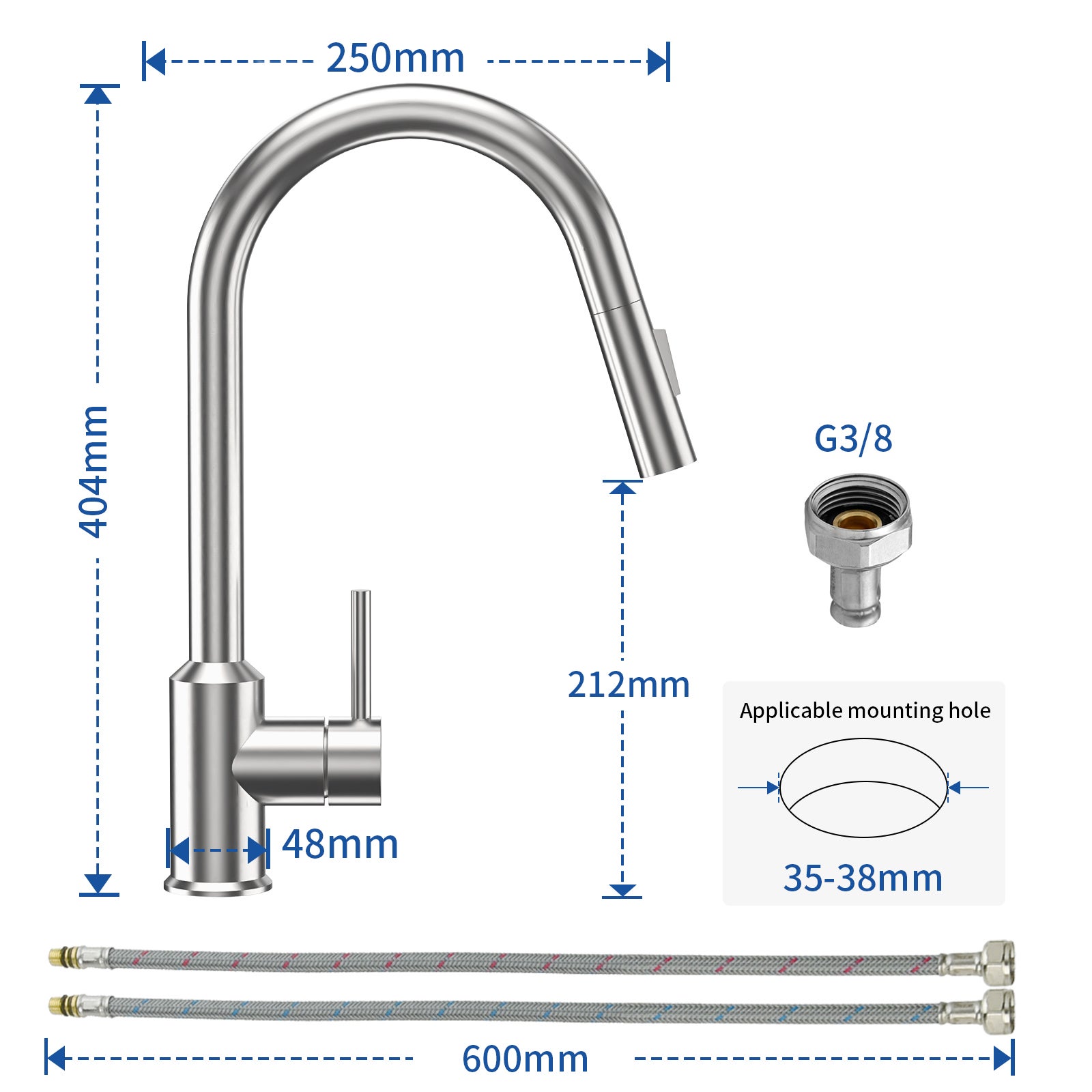 Cecipa max Mitigeur de Cuisine avec Douchette Extractible - en Acier Inoxydable Brossé Mitigeur Cuisine d'Évier - 2 modes de sortie d'eau,EU Modèle - 5