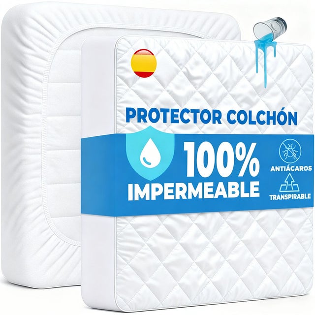 Protector de Colchón Acolchado Impermeable, Funda Protectora para Cama, Cubre Colchón Ajustable Elástico en el Contorno - Cama 150 x 190/200 + 30 CM