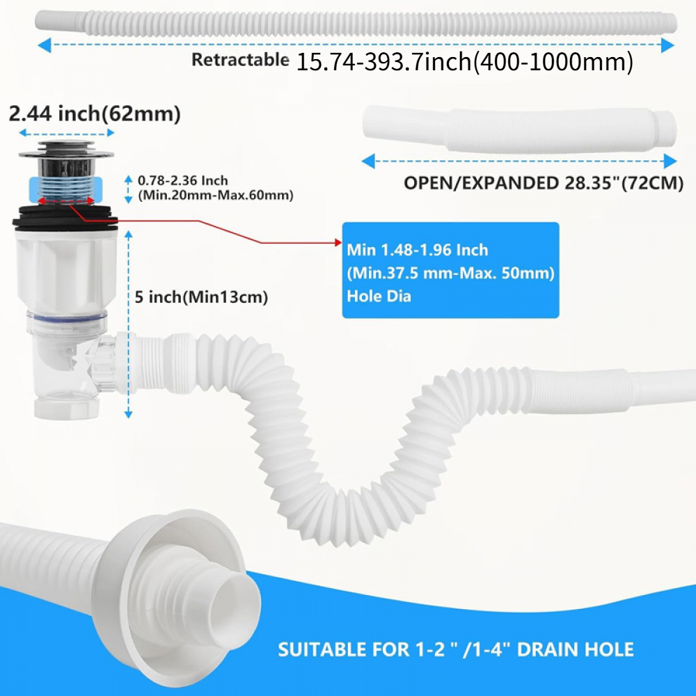 Sifón retráctil para fregadero, tapa para fregadero de cocina con