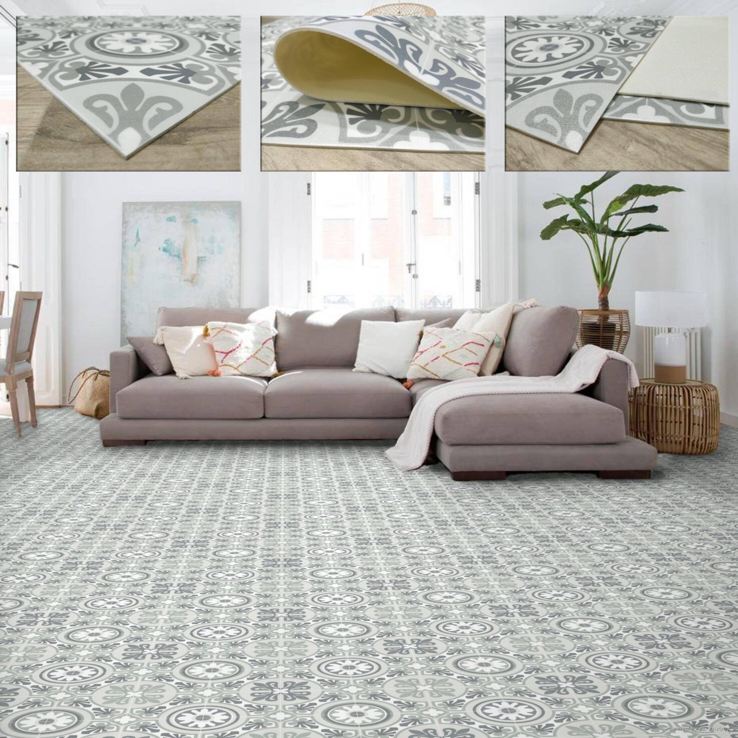 Alfombra vinilo baldosas hidráulica antideslizante -color verde -plata -alfombras tadi &imperio 1979-200x500 cm