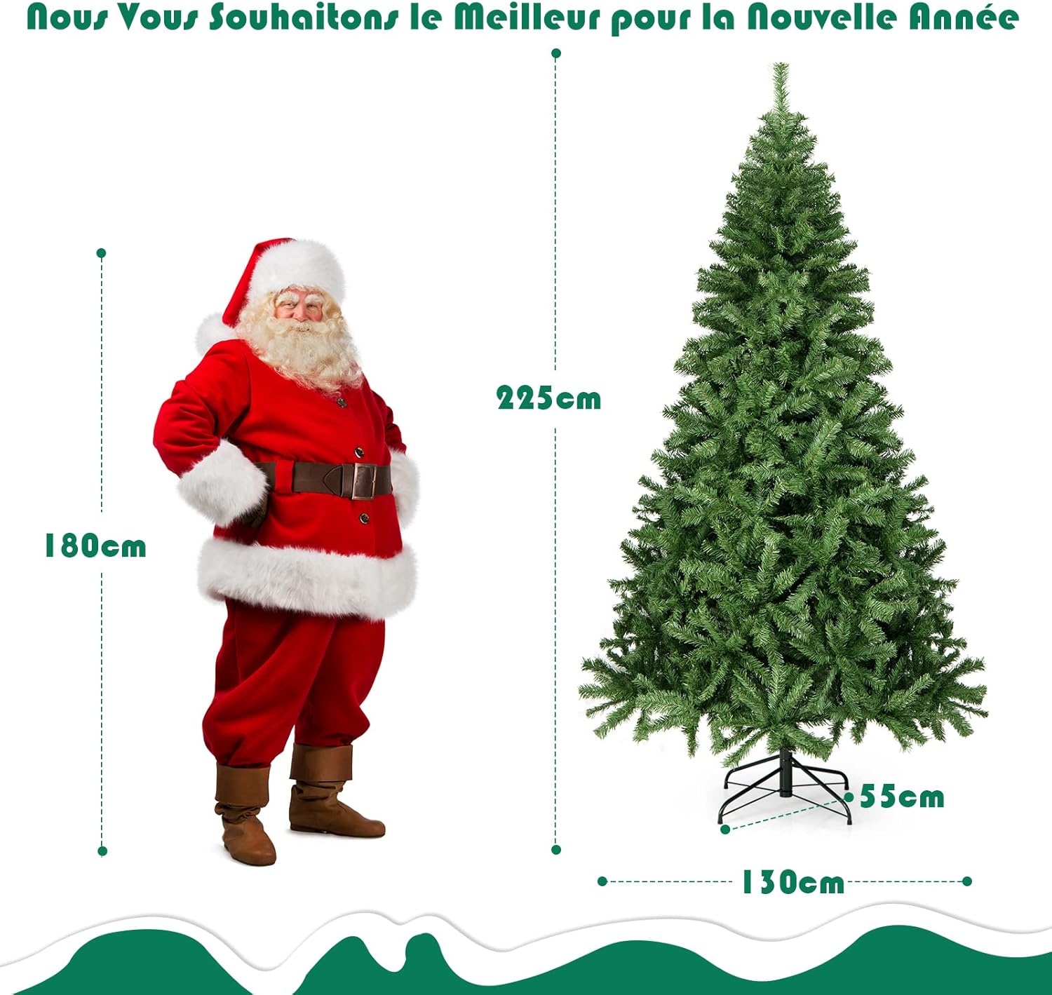 Sztuczna choinka, 225 cm, choinka z systemem składania, 1346 igieł z PCW, sztuczna choinka, Boże Narodzenie, metalowy stojak, zielona - 5