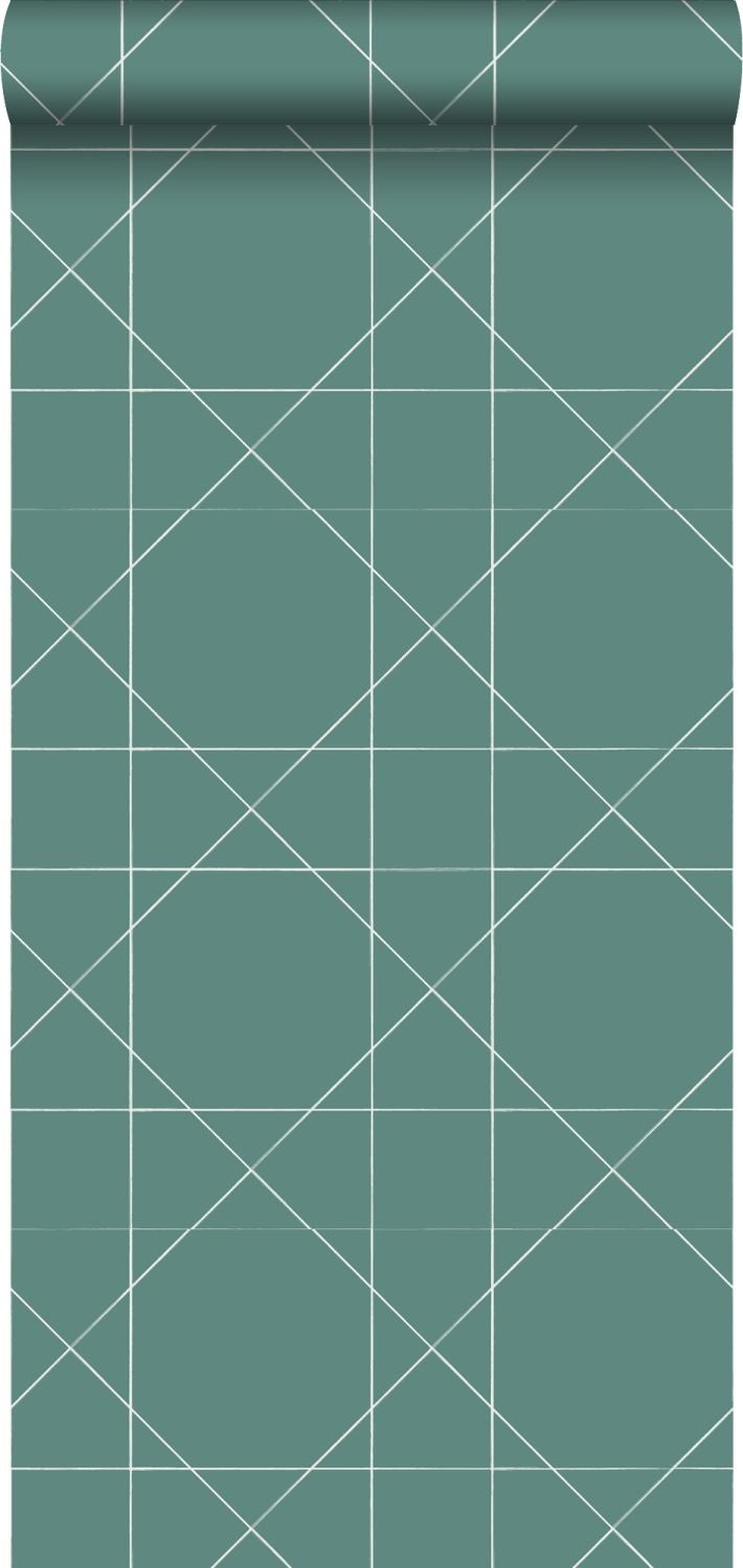 Tapeta linie graficzne szarej morskiej zieleni - 53 cm x 10.05 m - ESTAHOME