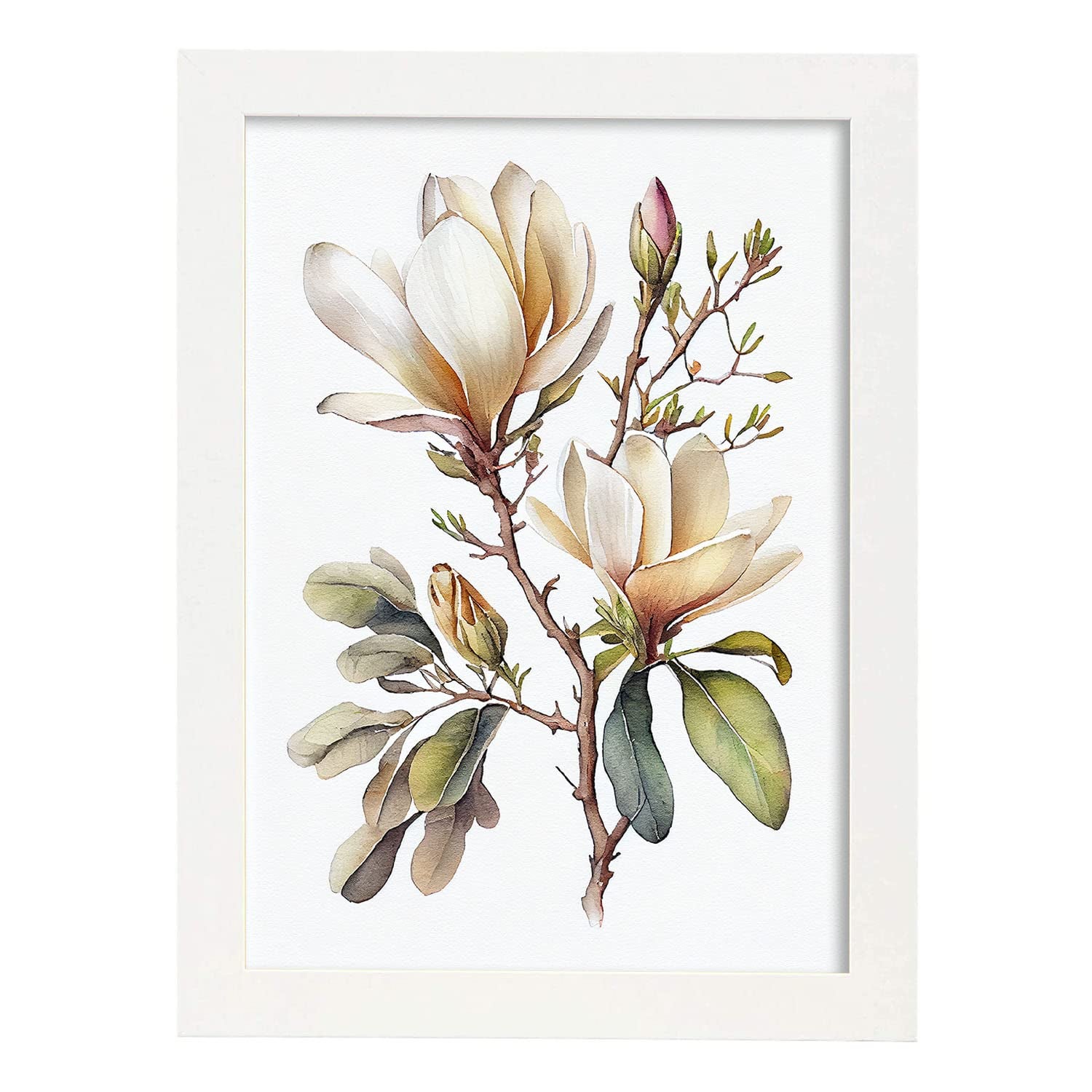 Nacnic poster de magnolia estilo nórdico ilustraciones de botánica con flores y plantas en acuarela diseño moderno y modelo 3 a3 con marco blancos