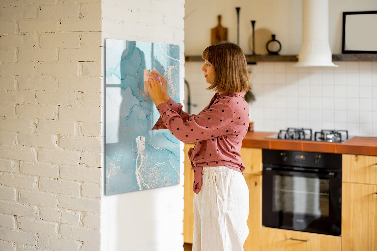 Tableau magnétique mural, Tulup - 70x100 cm - Marbre ornemental, 5 aimants, une éponge, un marqueur noir - 6