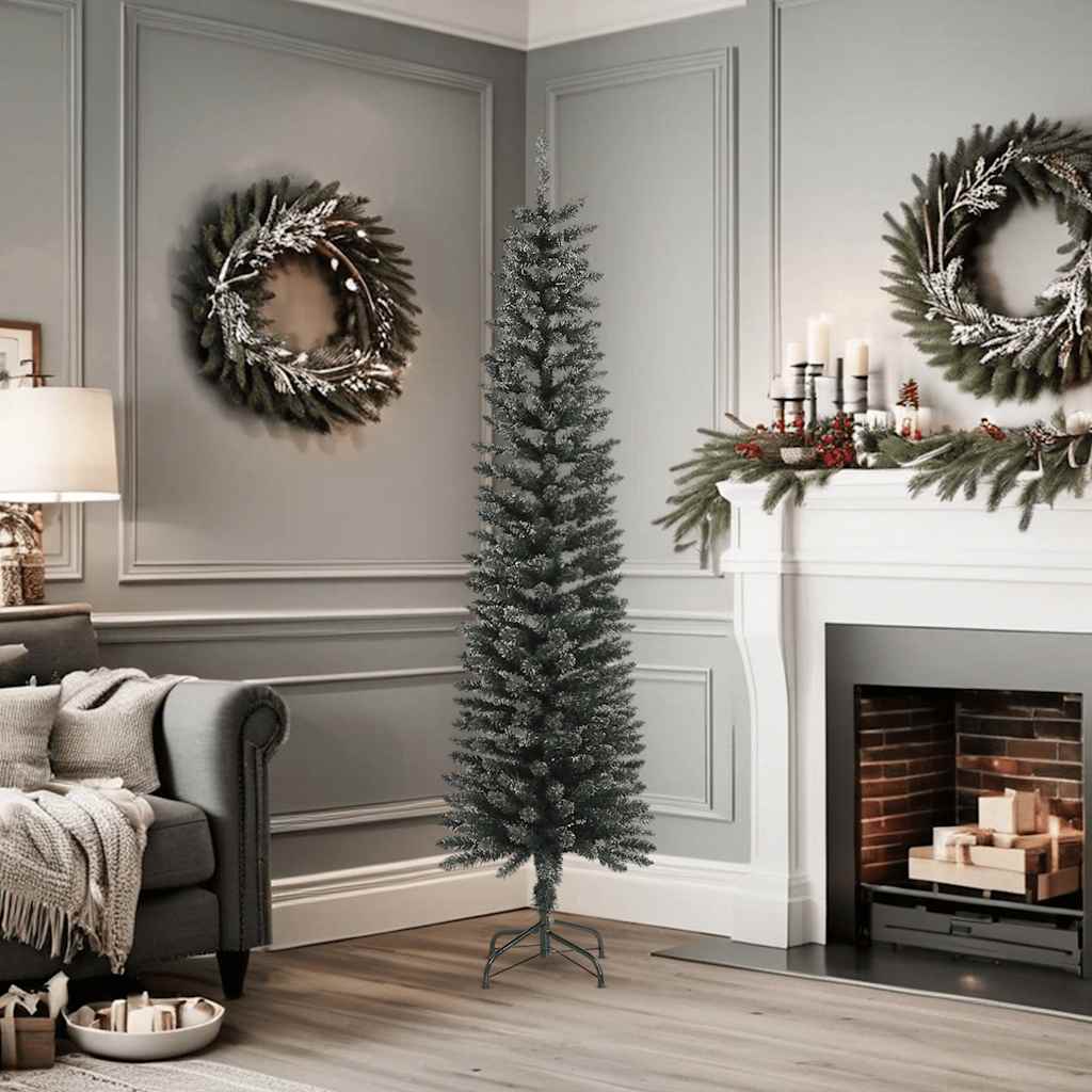 Sapin De Noël Artificiel 210 Cm – PVC Vert Avec Effet Neige – Support Métal Pour Intérieur/extérieur