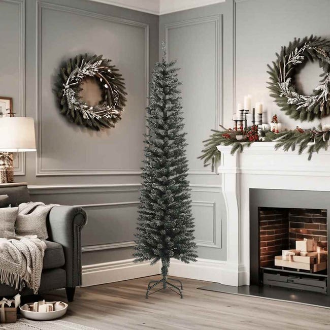 Sapin De Noël Artificiel 210 Cm – PVC Vert Avec Effet Neige – Support Métal Pour Intérieur/extérieur