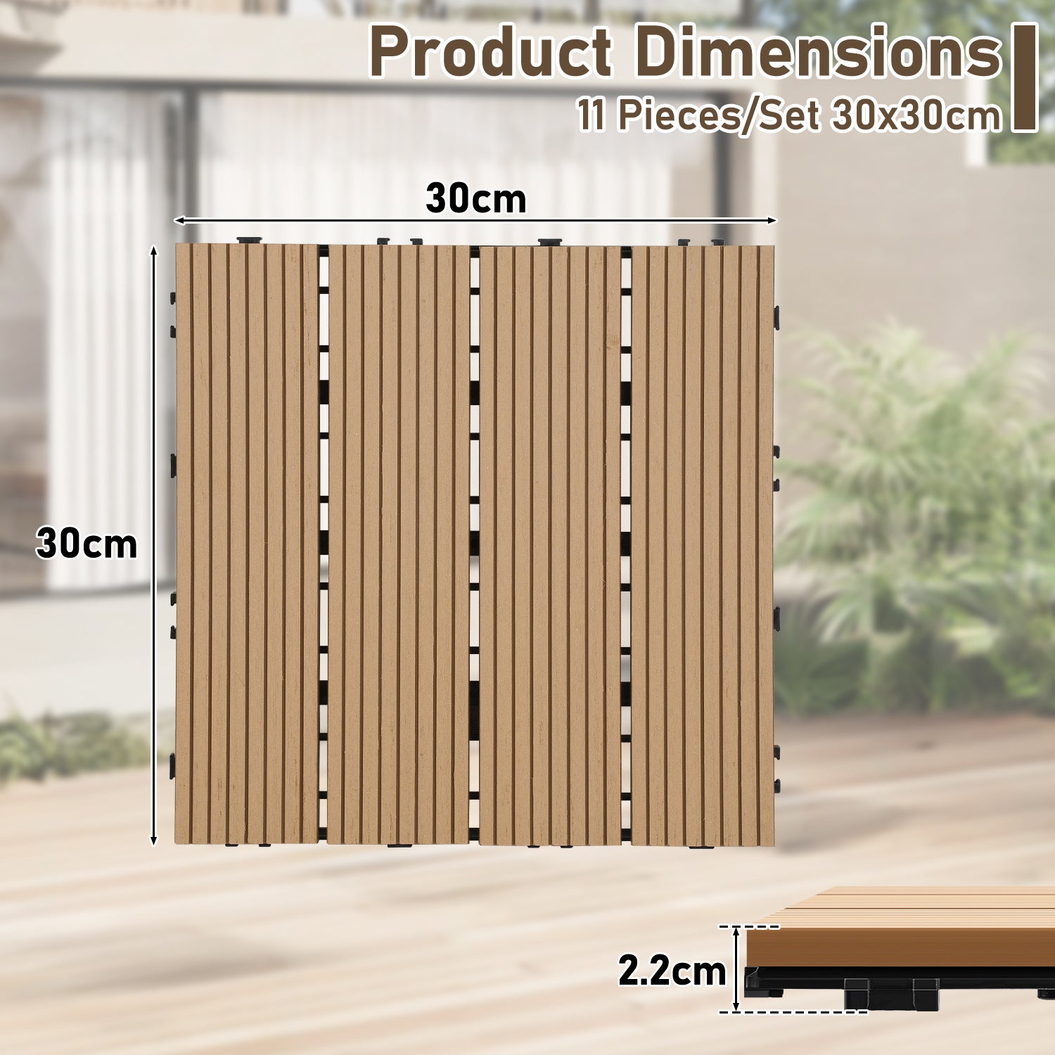 Lot de 22 dalles de terrasse clipsables 30 × 30 cm – Revêtement extérieur pour jardin, balcon et piscine - 2