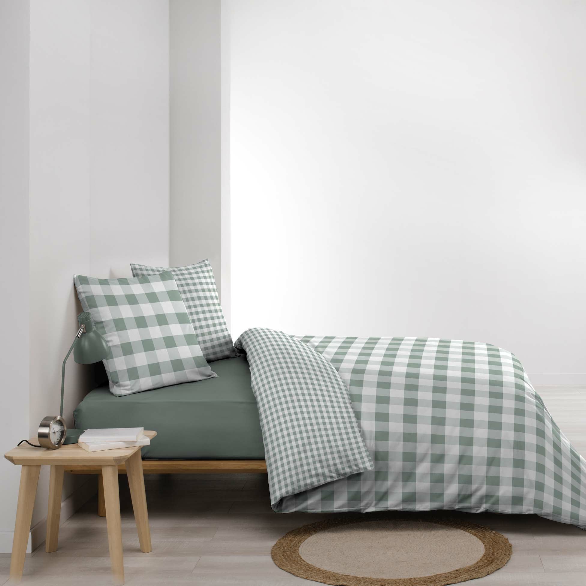 Set 3 pezzi di biancheria da letto in cotone a quadretti, copertina + federe - Salvia - 240 X 220 - 4