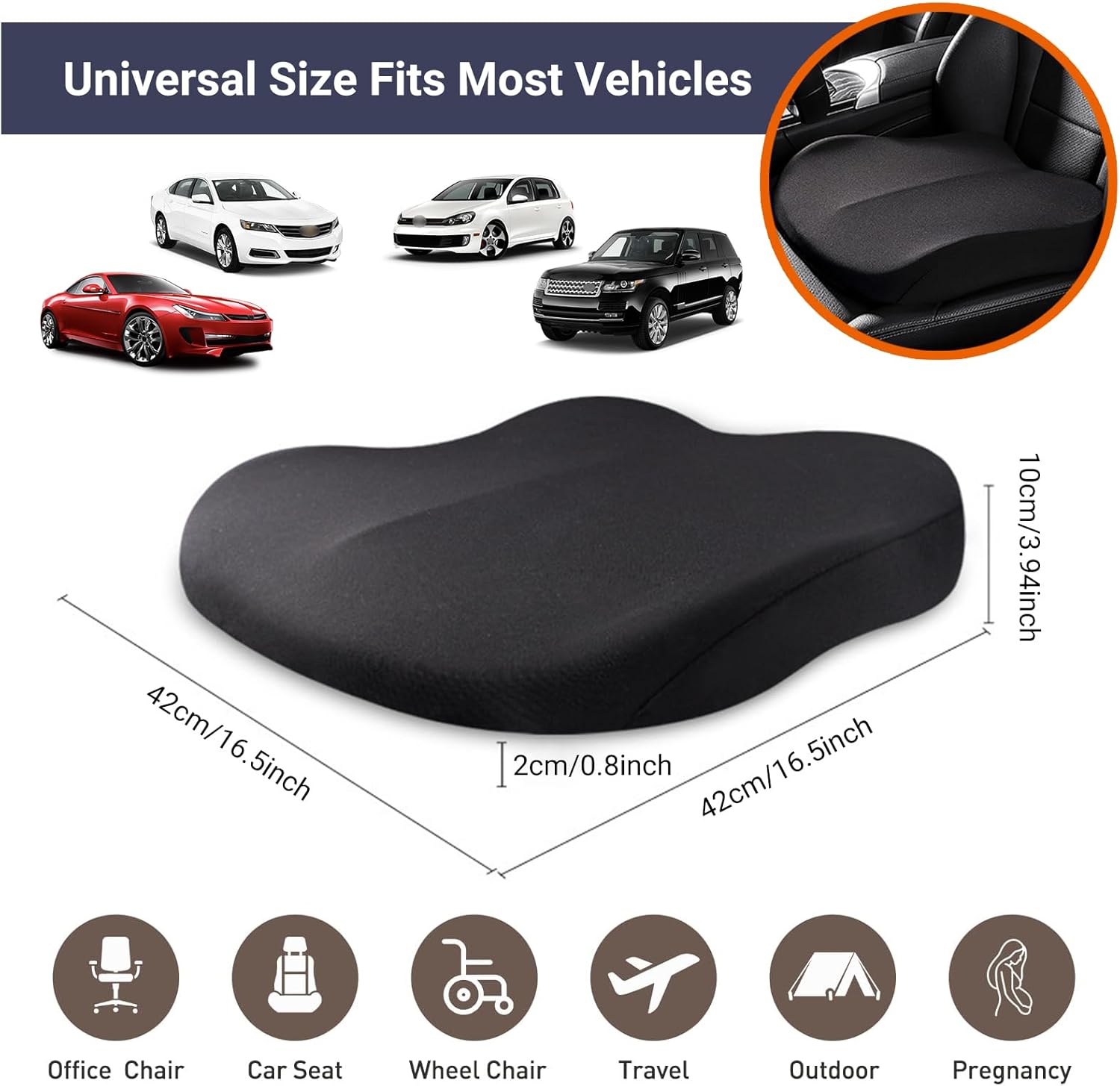 Coussin Voiture Conducteur, Portable Coussin de Auto Memoire de Forme,Coccyx Ergonomique - 5