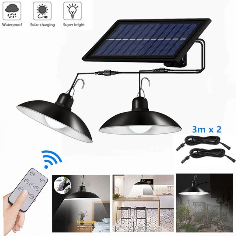 Lampa solarna Solaire, żyrandol solarny z wodoodpornym pilotem, 2 głowice, kabel 3 m - białe światło