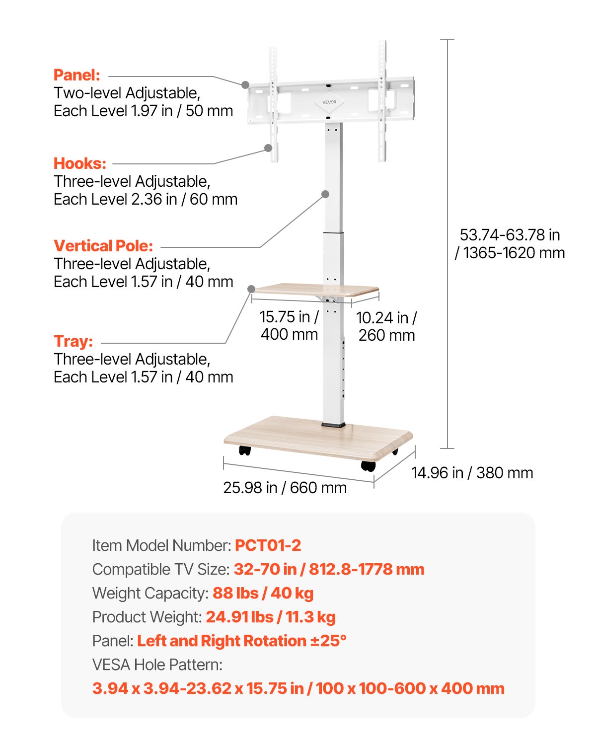 mobile TV con ruote,VEVOR per schermi da 32 a 70