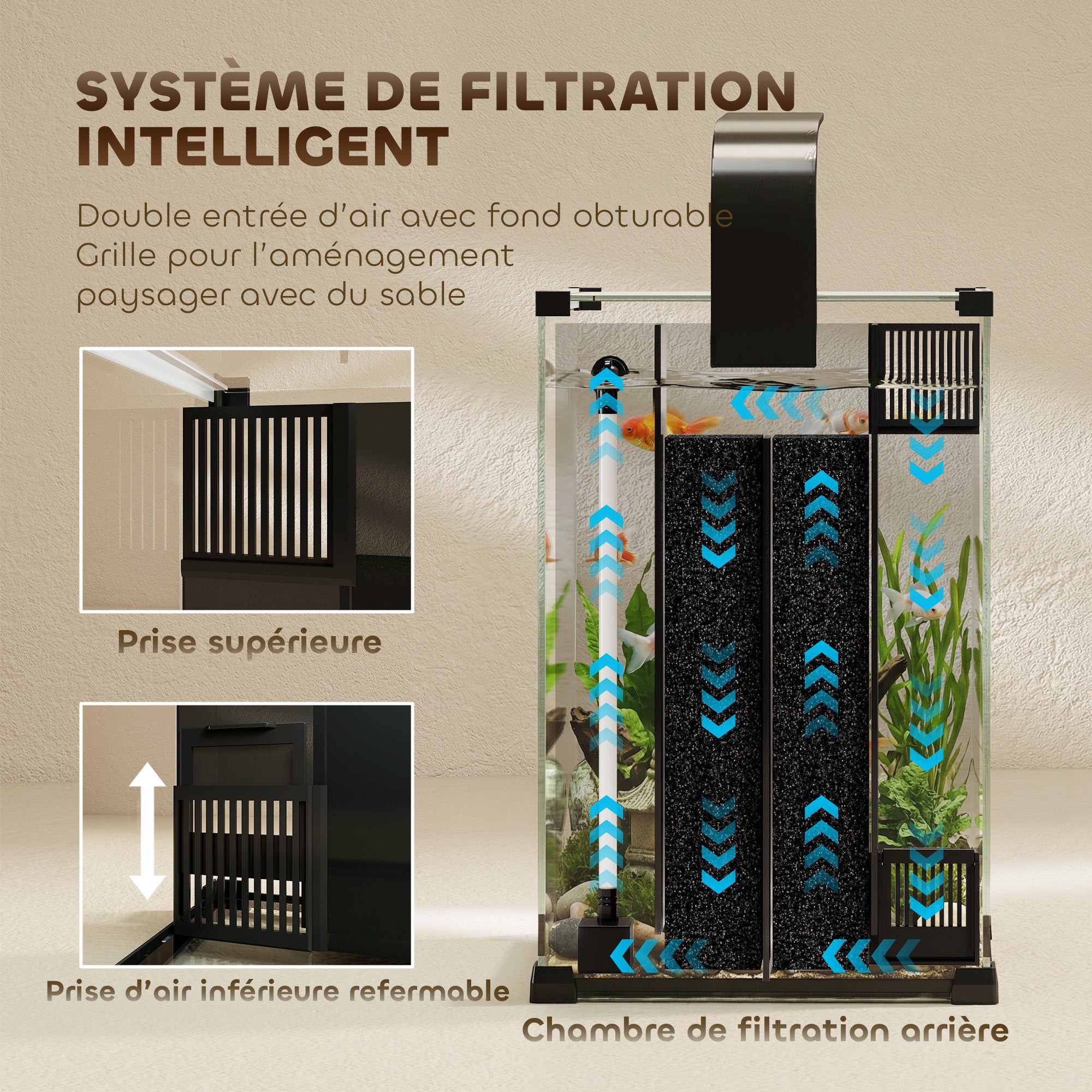 Nano acuario de cristal templado con filtro integrado, bomba de 5 W e iluminación LED, 30x30x45 cm, negro. - 8