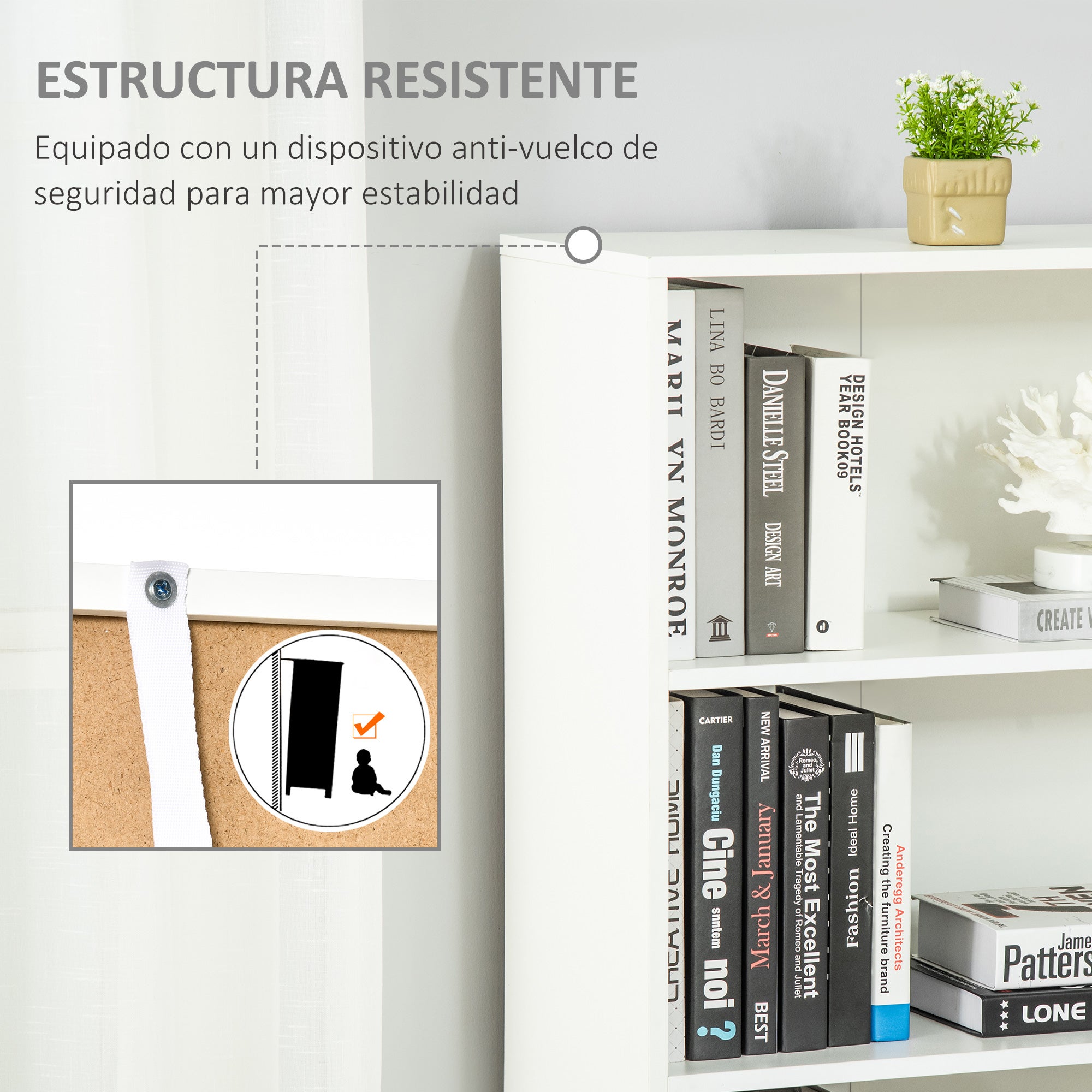 Estante para livros com 4 níveis e armário HOMCOM 59x29x180 cm branco - 5