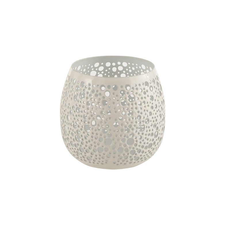Portavelas perforado metal laca blanco alt. 12 cm