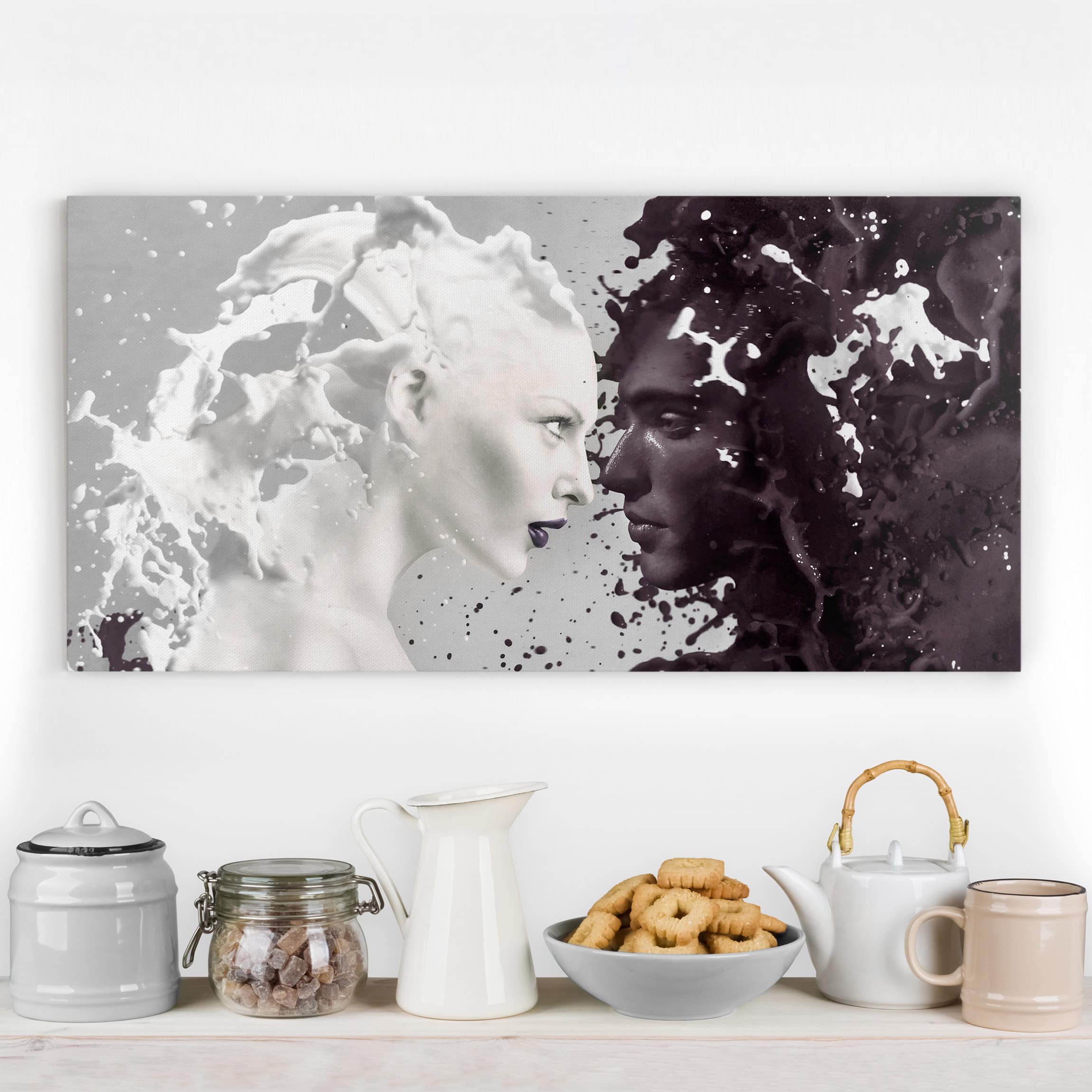 Lienzo cuadro en lienzo bastidor impresion en lienzo negro culinario café gente mujer fotomontaje 50 dormitorio salón pasillo 80 x 40 cm