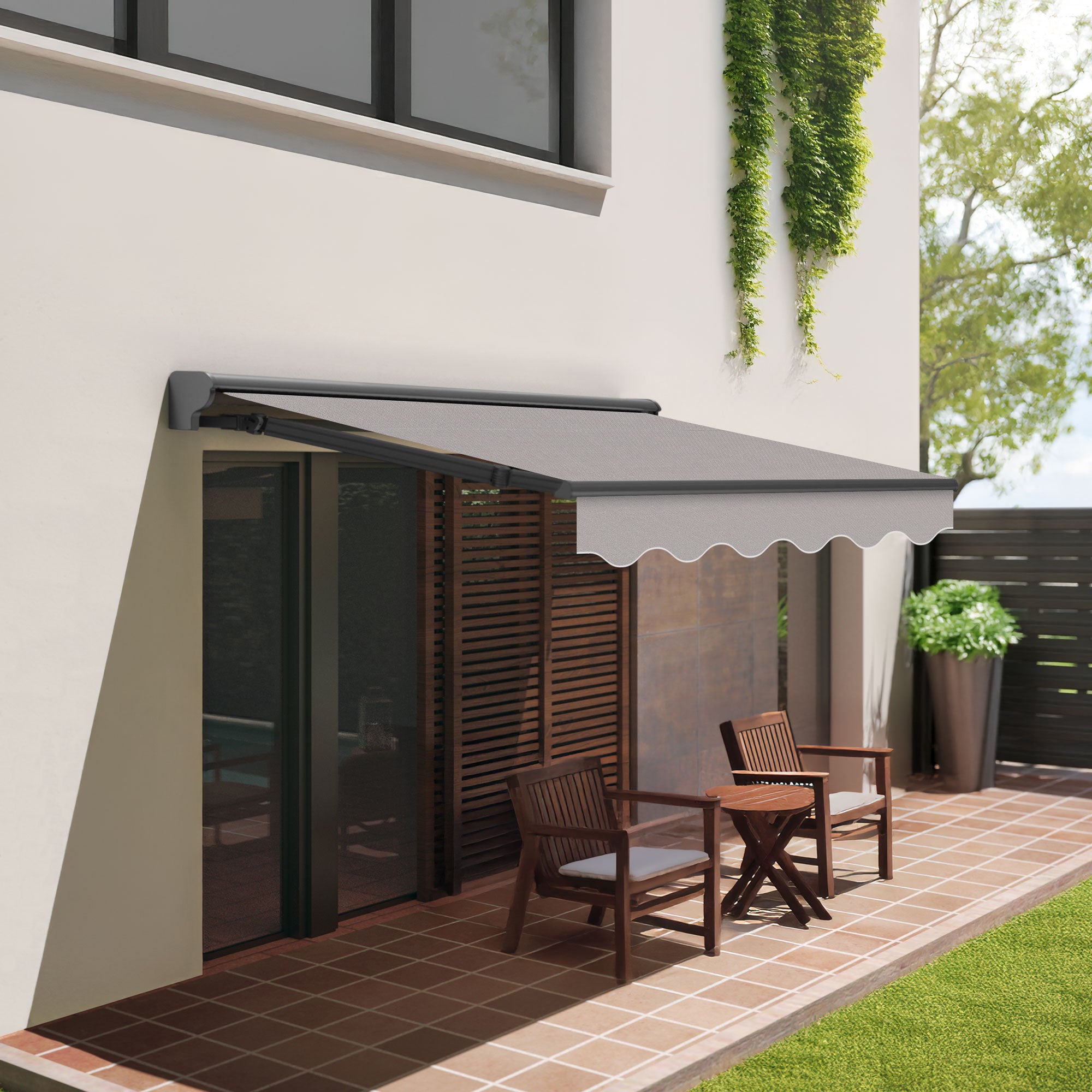 Store banne manuel 3x2,5m Gris Polyester – Structure Semi-Coffre Aluminium Anthracite Plus - Toile Protection Solaire - 2