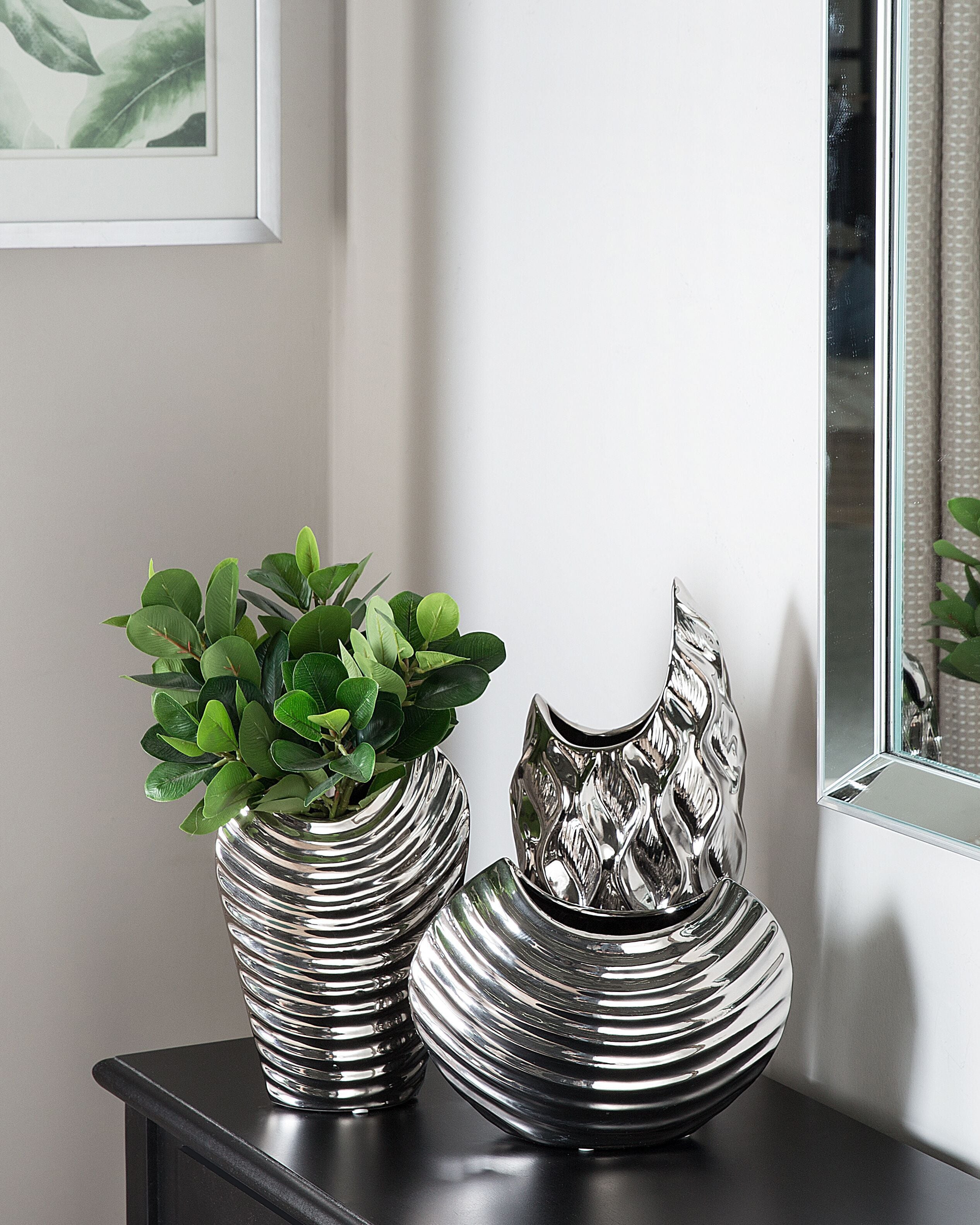 Vase décoratif ECETRA Grès 26 cm Argenté - 4