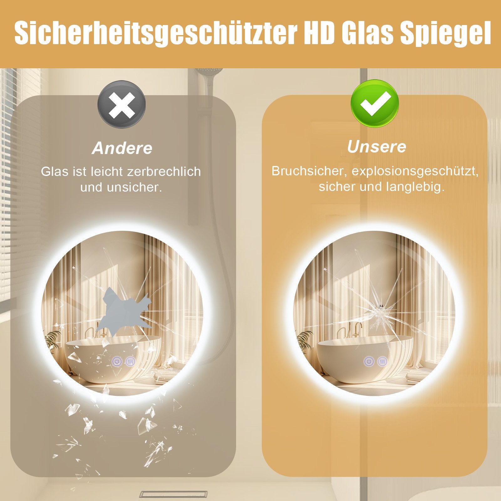 Miroir de salle de bain NETTLIFE avec éclairage rond 50 cm Miroir de salle de bain Miroir mural LED avec fonction tactile - 7
