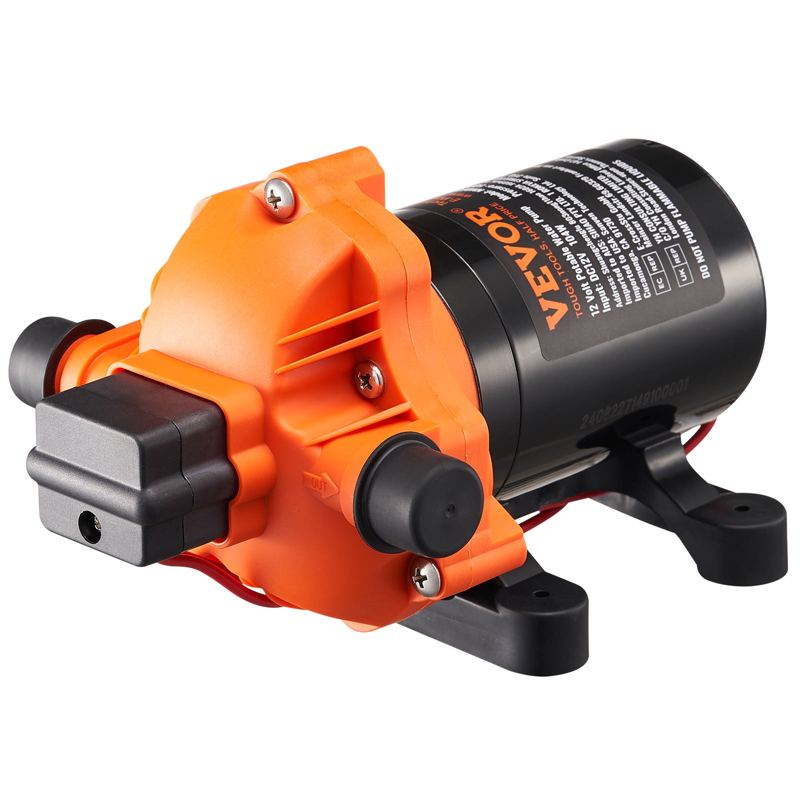 Pompă de apă cu diafragmă VEVOR 12V DC, 3.5 GPM 13.25 L/min, 3 camere, presostat automat, 50 PSI, presostat, MNPT 1/2