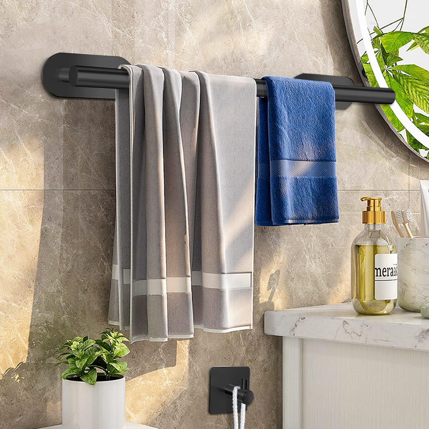 Toalleros de Baño Sin Taladro, 8PCS Juego de Acero Inoxidable 304 de Calidad Espesada Accesorios para Mueble o Colgador Pared Decoracion - 2