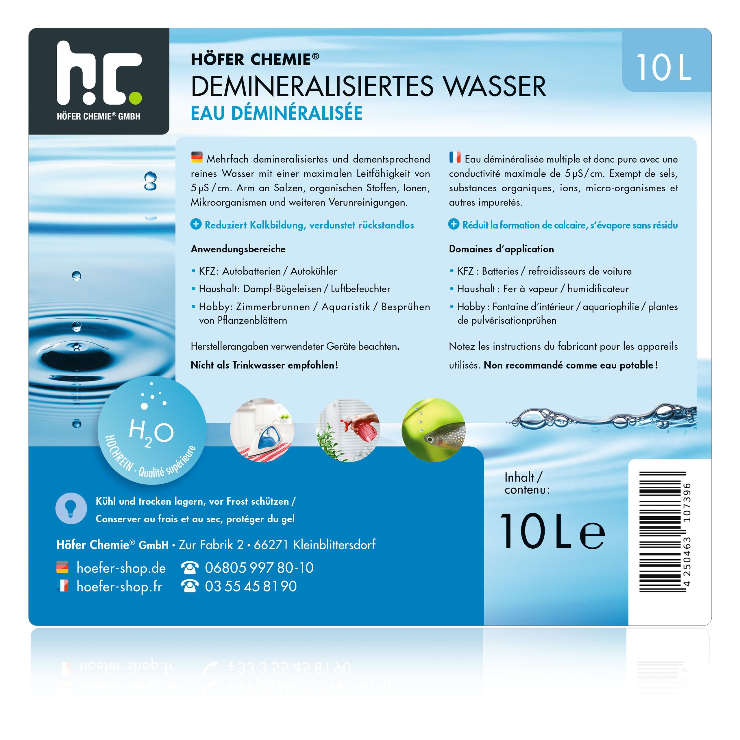 1 x Eau déminéralisée Höfer Chemie® en bidon de 10 L - 2