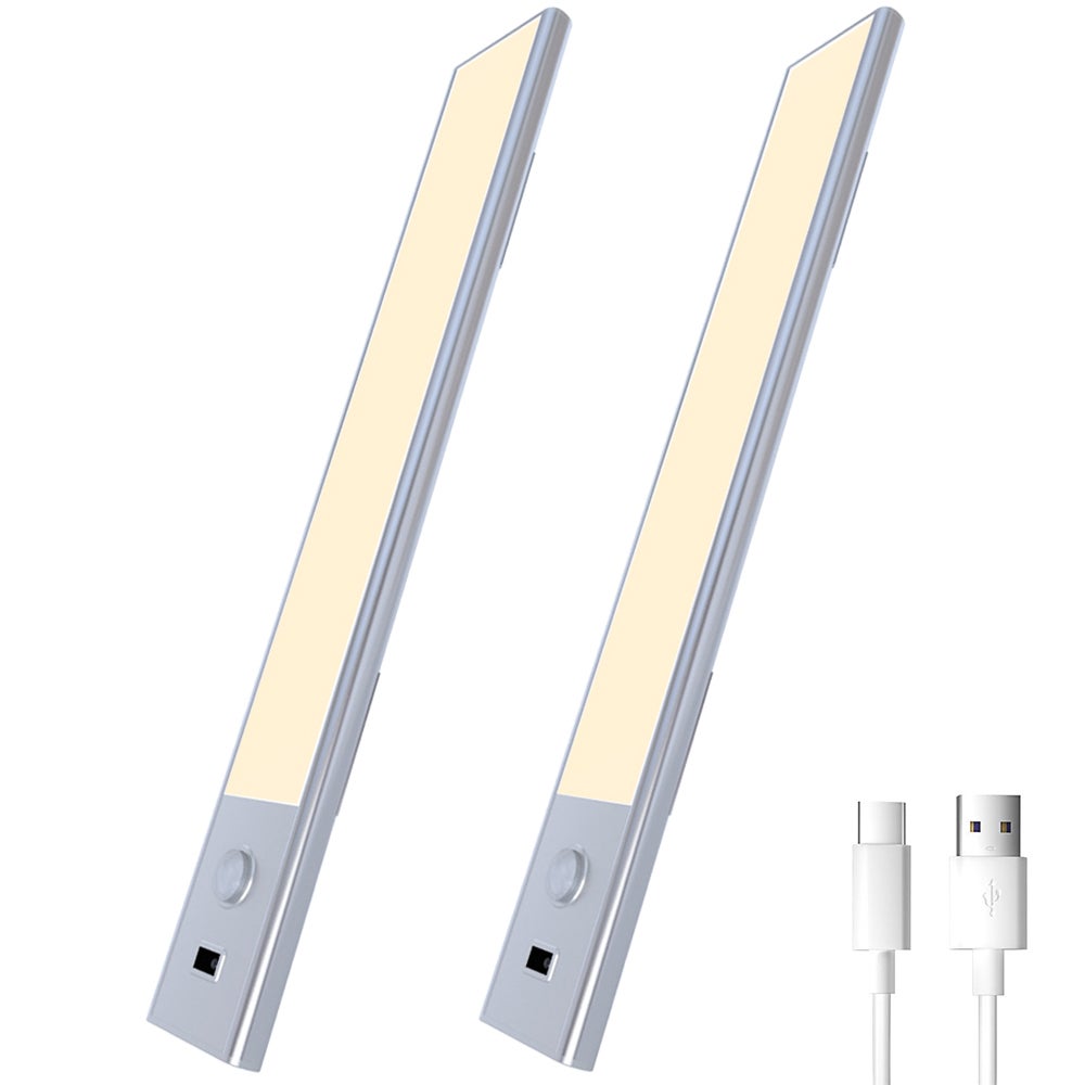 Zestaw 2 lamp LED podszafkowych z czujnikiem ruchu, ściemnialne oświetlenie szafy, lampka nocna z czujnikiem machnięcia ręką, 30cm