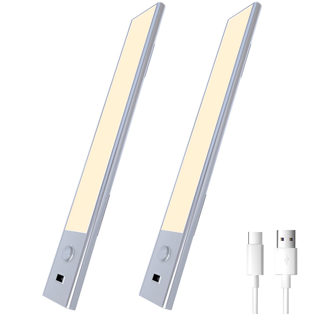 Lot 2 Lampes LED Sous Meuble Cuisine Détecteur Mouvement - USB-C Rechargeable 20,5cm Intensité Variable