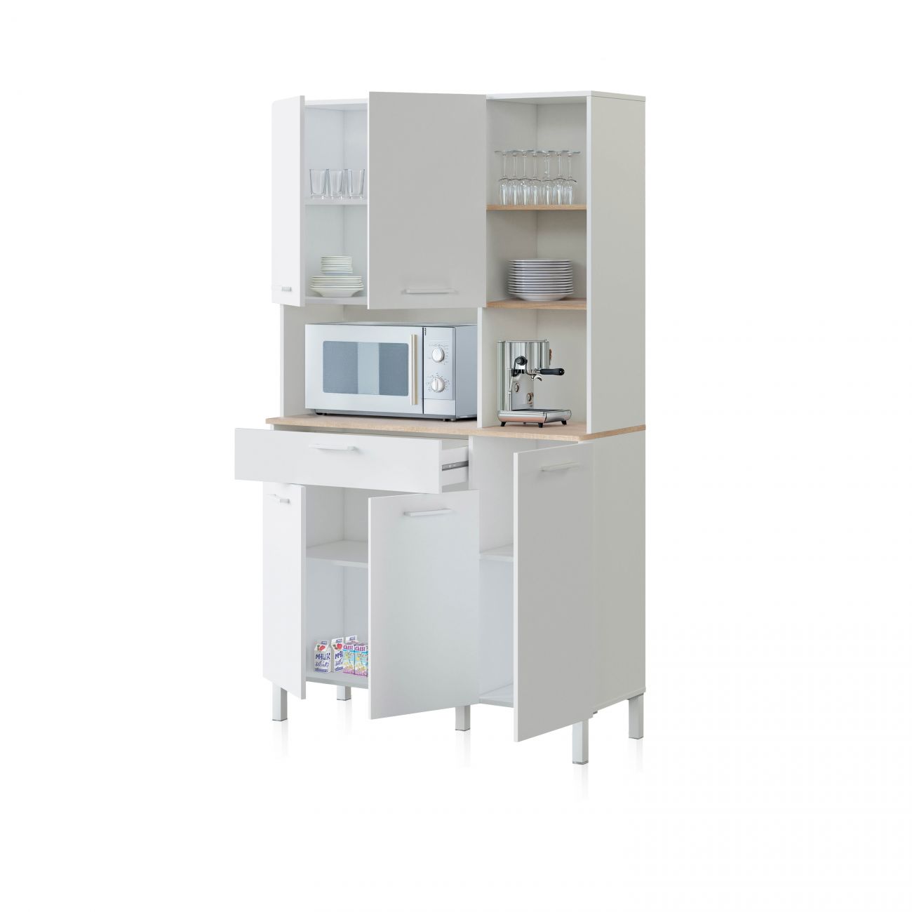 Alacena cocina Colin 5 Puertas Blanco Artik (Blanco Mate) - Roble Canadian 108 x 186 x 40 cm - 2