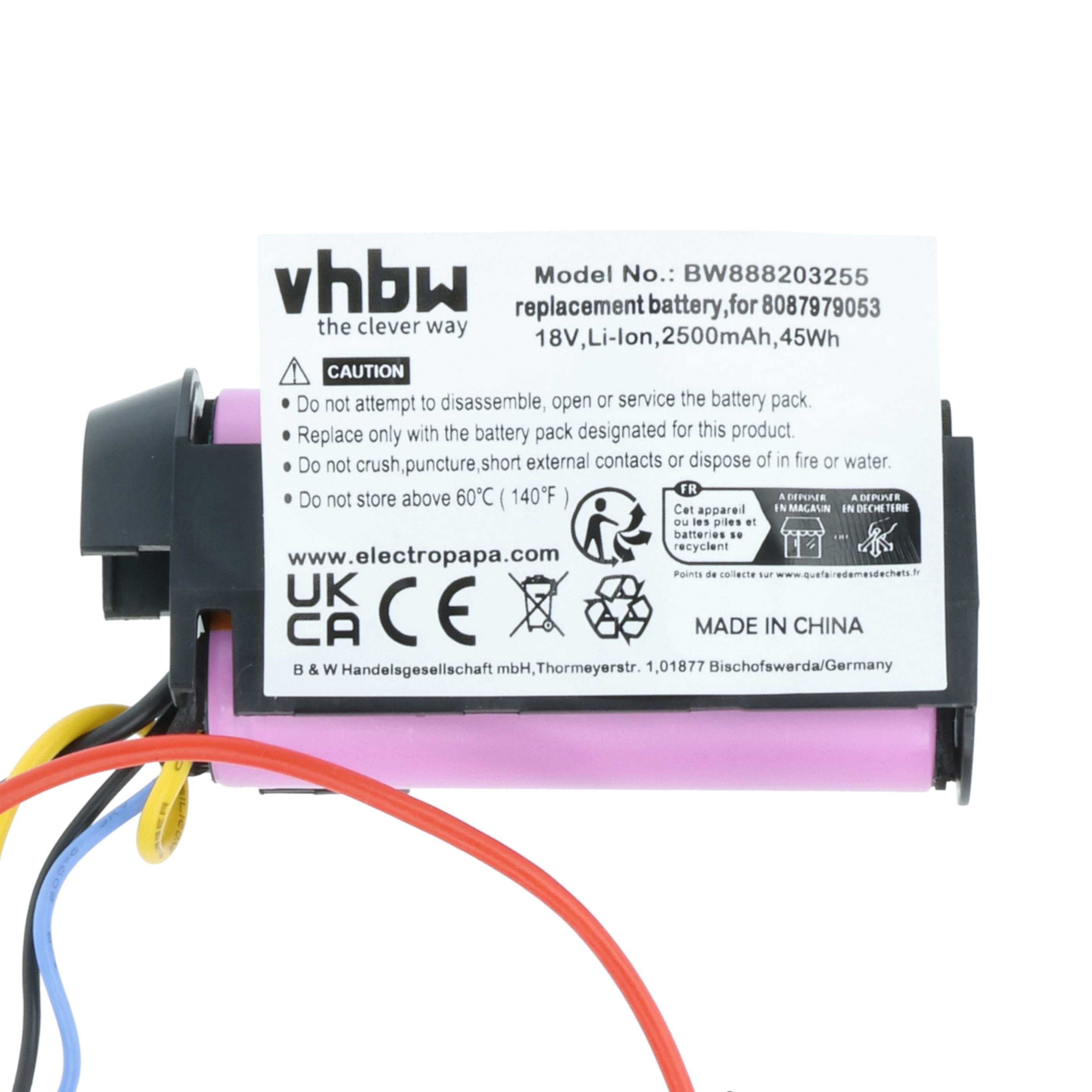 vhbw 1x Batterie compatible avec AEG CX7-2-45BM 900277440 00, CX7-2-45BM 900277438 00 robot électroménager (2500mAh, 18V, Li-ion) - 5