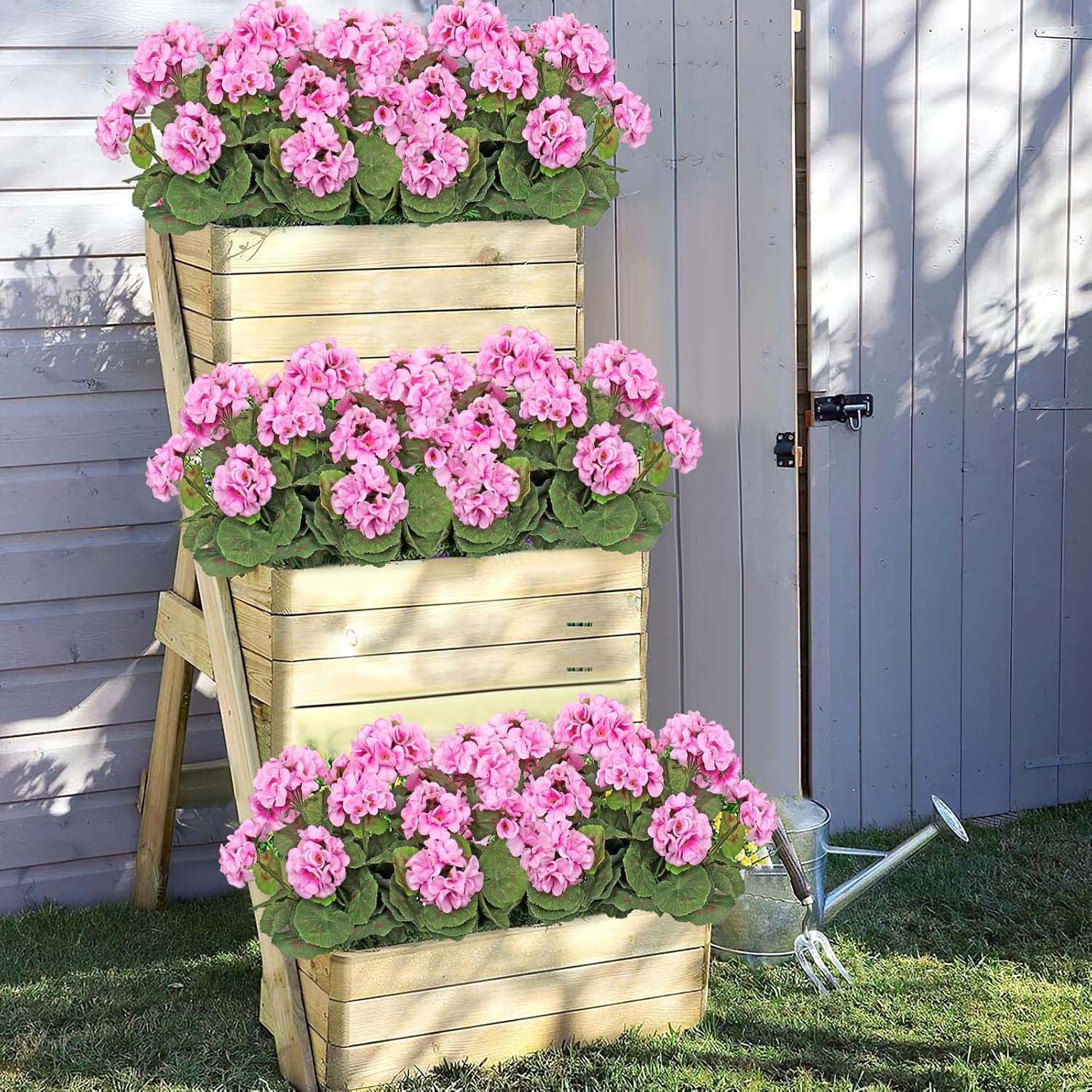 3 bouquets géraniums roses en Polyester fleurs artificielles UV pour extérieur, plante déco jardin terrasse maison balcon mariage intérieur - 6