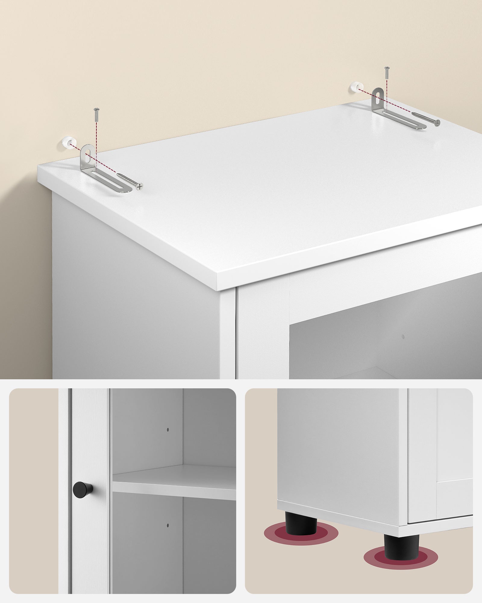 Meuble Salle de Bain, Colonne, Rangement avec Étagères Réglables, Placards à Porte, Tiroir, Compartiment, Gain de Place, Blanc Nuage - 6