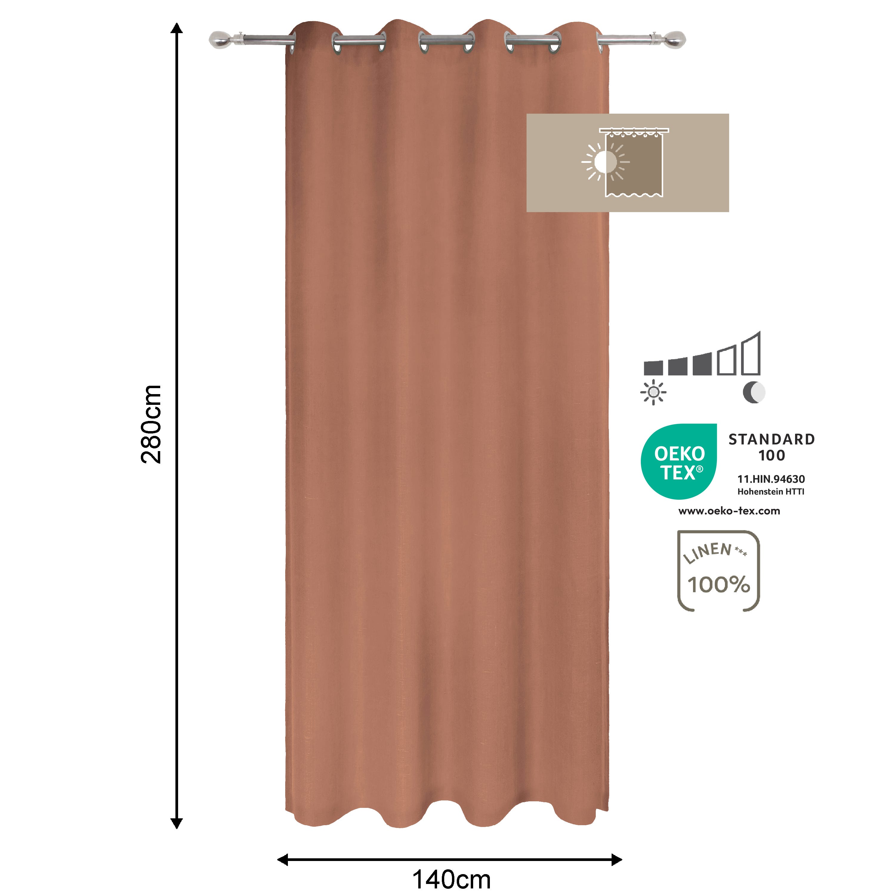 Zasłona zaciemniająca LENAYA - szer. 140 x wys. 280 cm - len - terakota - INSPIRE - 3