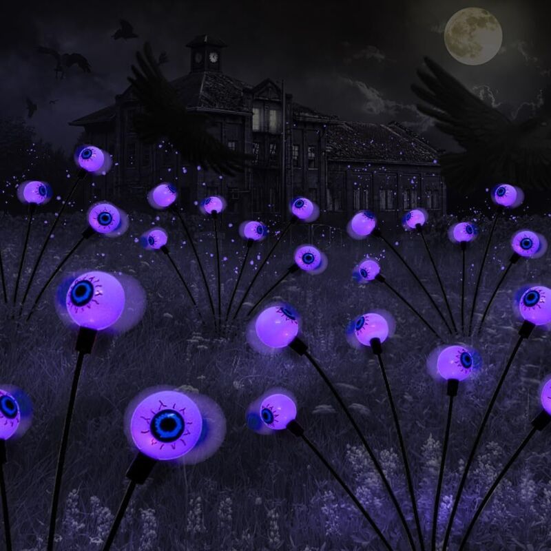 Decorațiuni exterioare de Halloween, 12 globuri oculare înfricoșătoare cu LED-uri, lumini de licurici care flutură