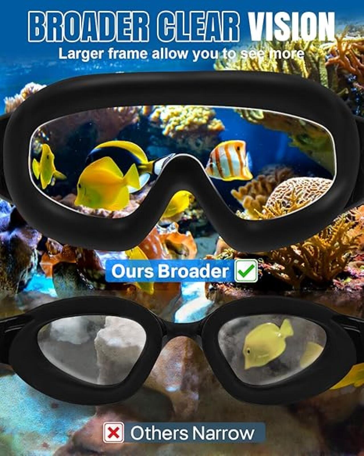 Lunettes de natation pour adultes, protection UV, étanches, champ de vision clair et large, avec sangles réglables, 2 pièces. - 3