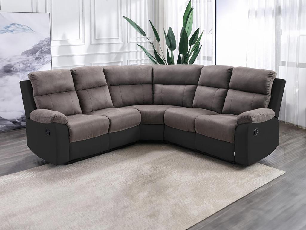 Sofá rinconera relax gris y negro de microfibra y piel sintética tolzano