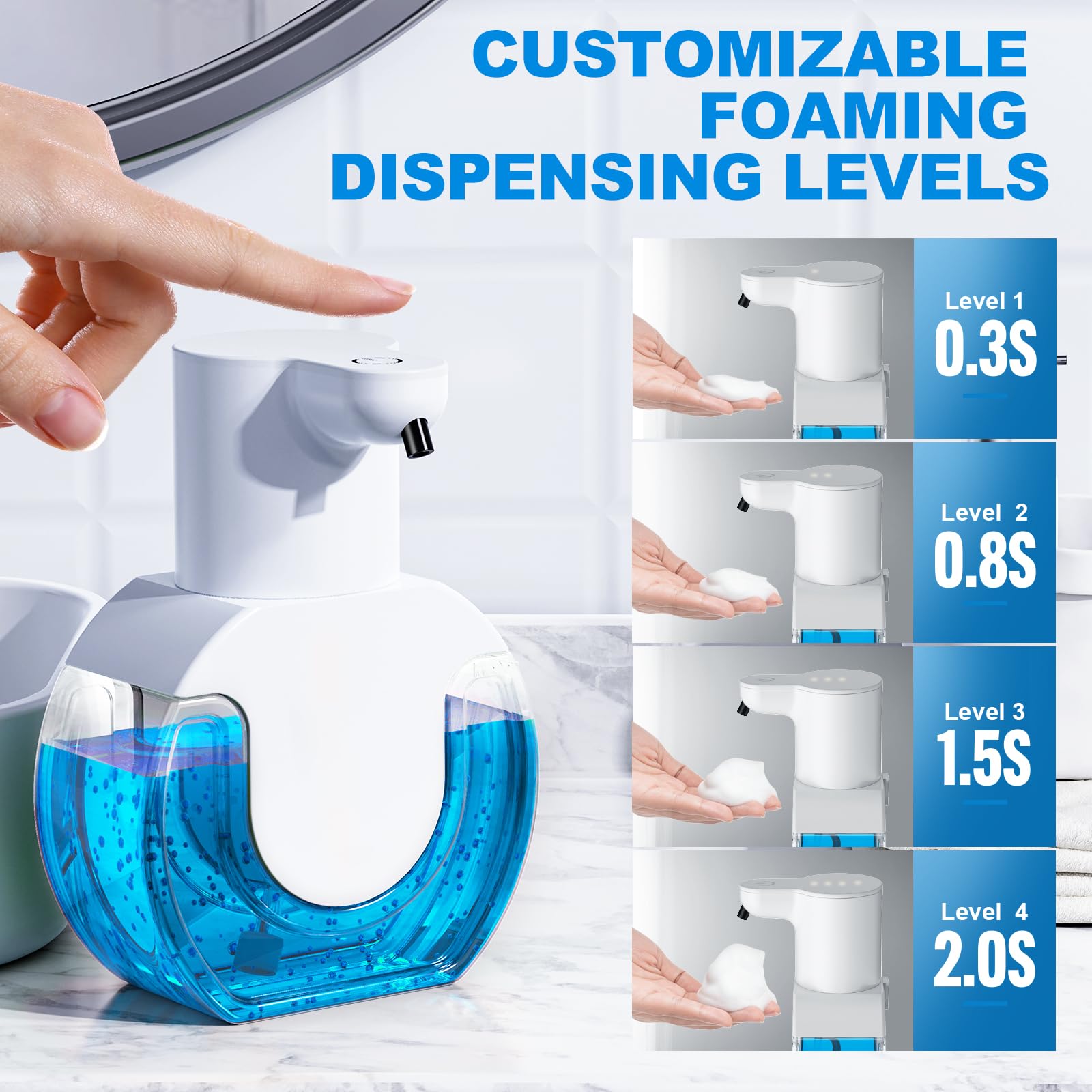 420 ML Distributeur de Savon Automatique,IPX5 étanche sans Contact Distributeur Savon Mousse avec Capteur Infrarouge, Rechargeable par USB - 2