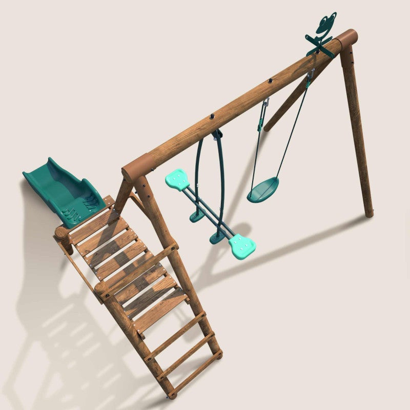 Portique en bois rond 2 agrès avec balançoire et face à face MENTHE - 5