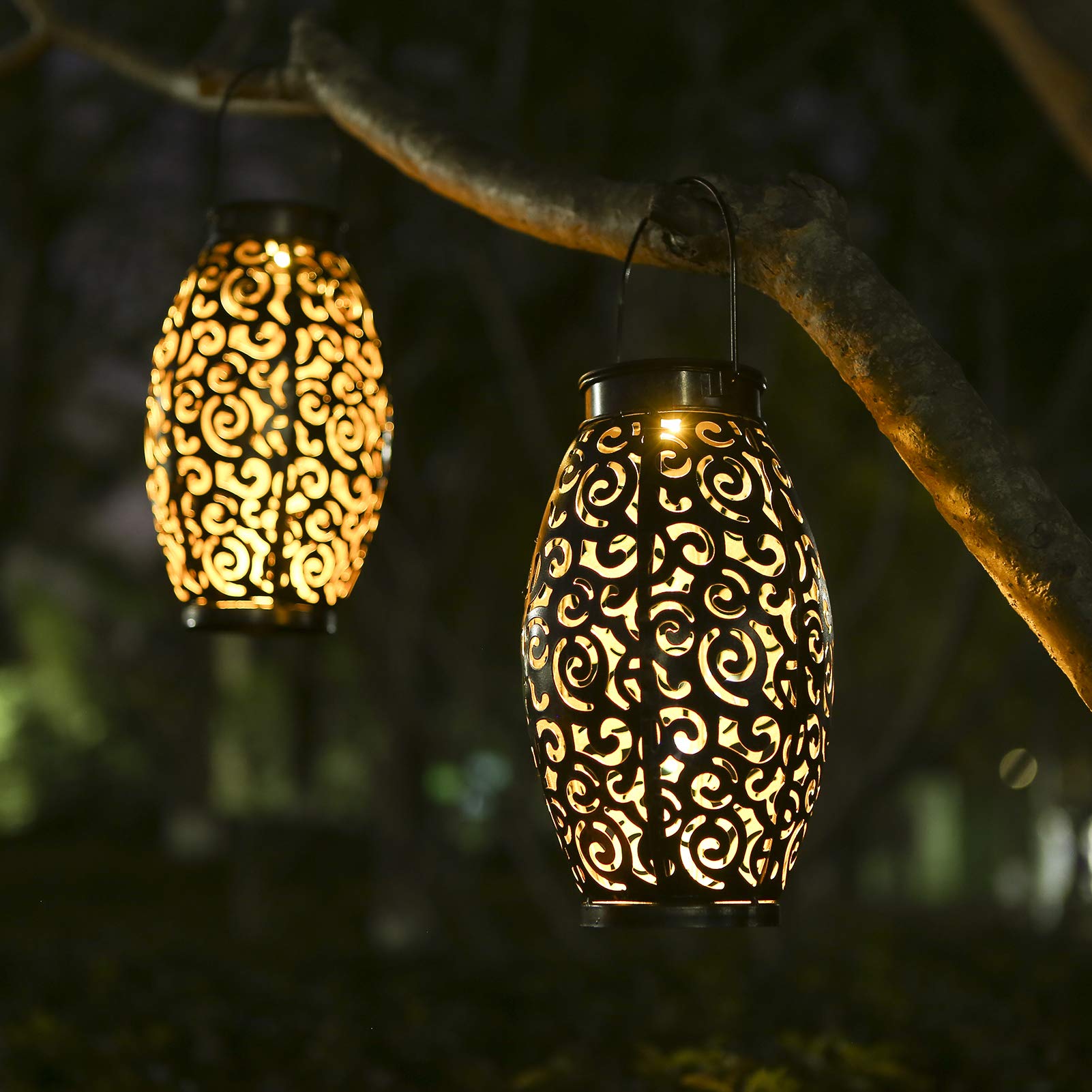 Pacote com 2 Lanternas Solares Externas, Luminárias Pendentes Solares LED, IP65 à Prova D'água, Ideal para Jardim, Pátio, Gramado e Mesa, 3000K(Preta) - 7