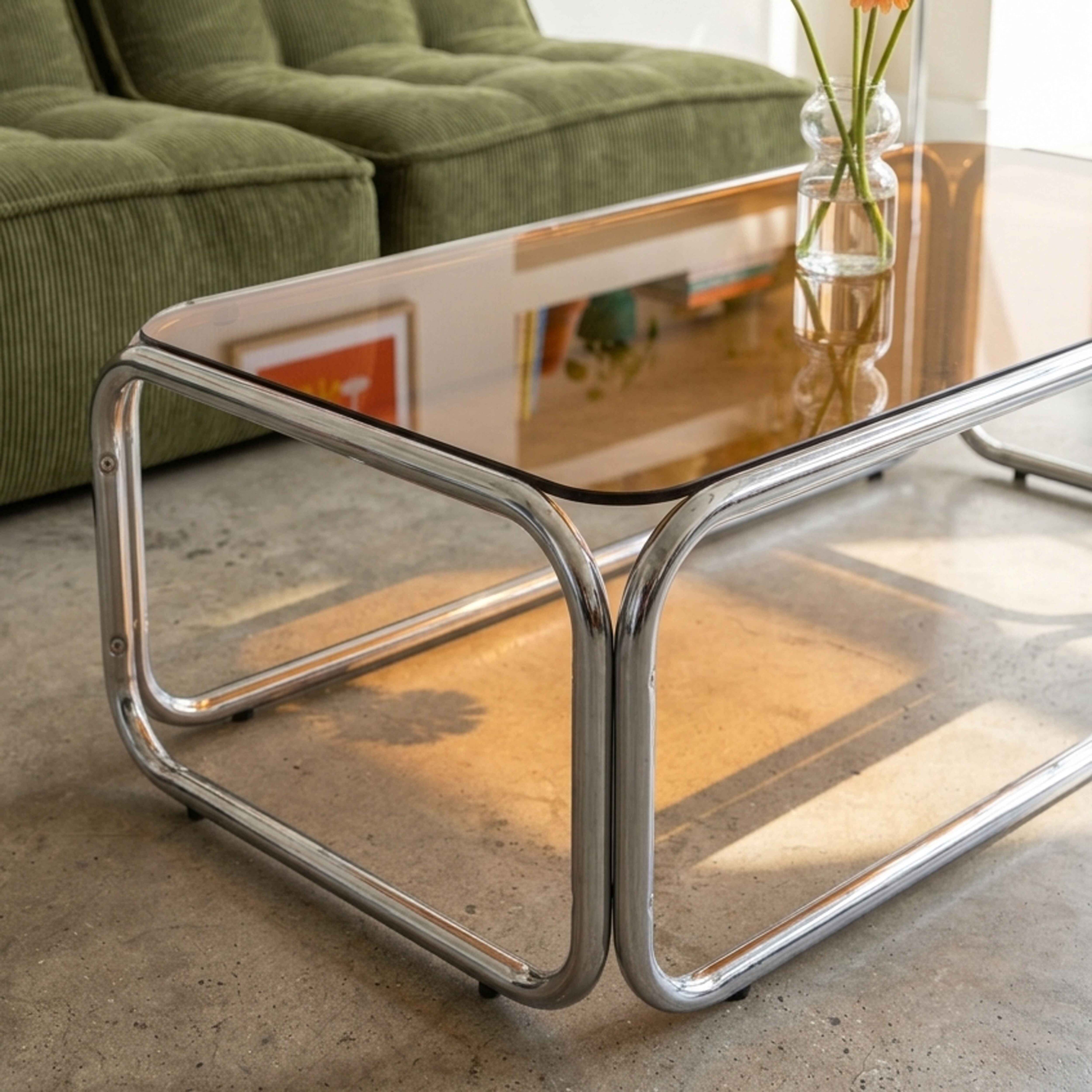 Table basse rectangulaire L110 cm en métal et en verre trempé marron - 3