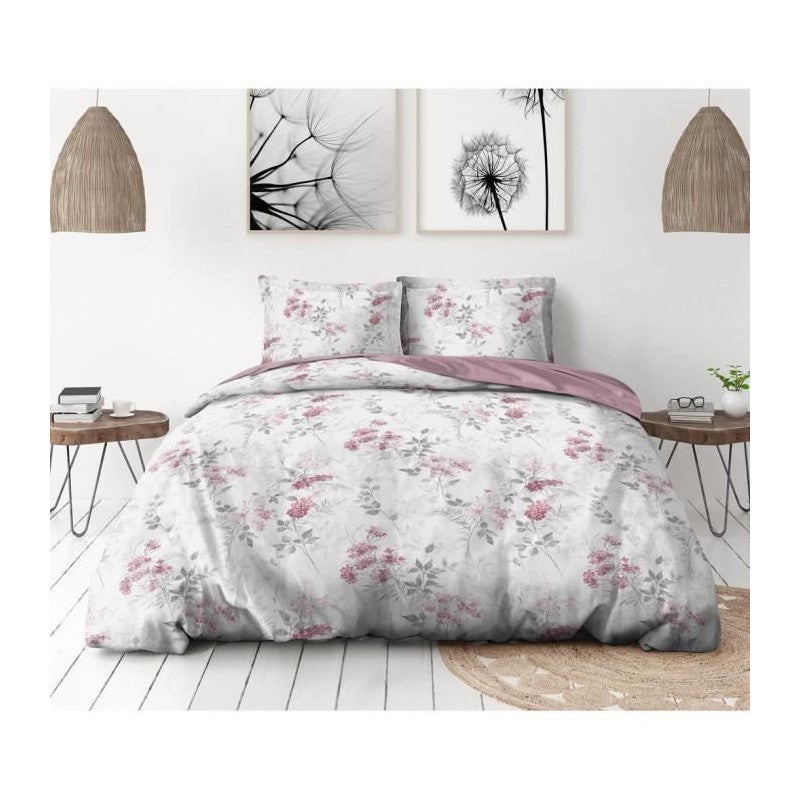 Parure de couette 240x260 cm HOME LINGE PASSION POMPADOUR : Housse de couette + 2 taies d'oreiller - 100% Coton 57 Fils - Blanc/ - 4