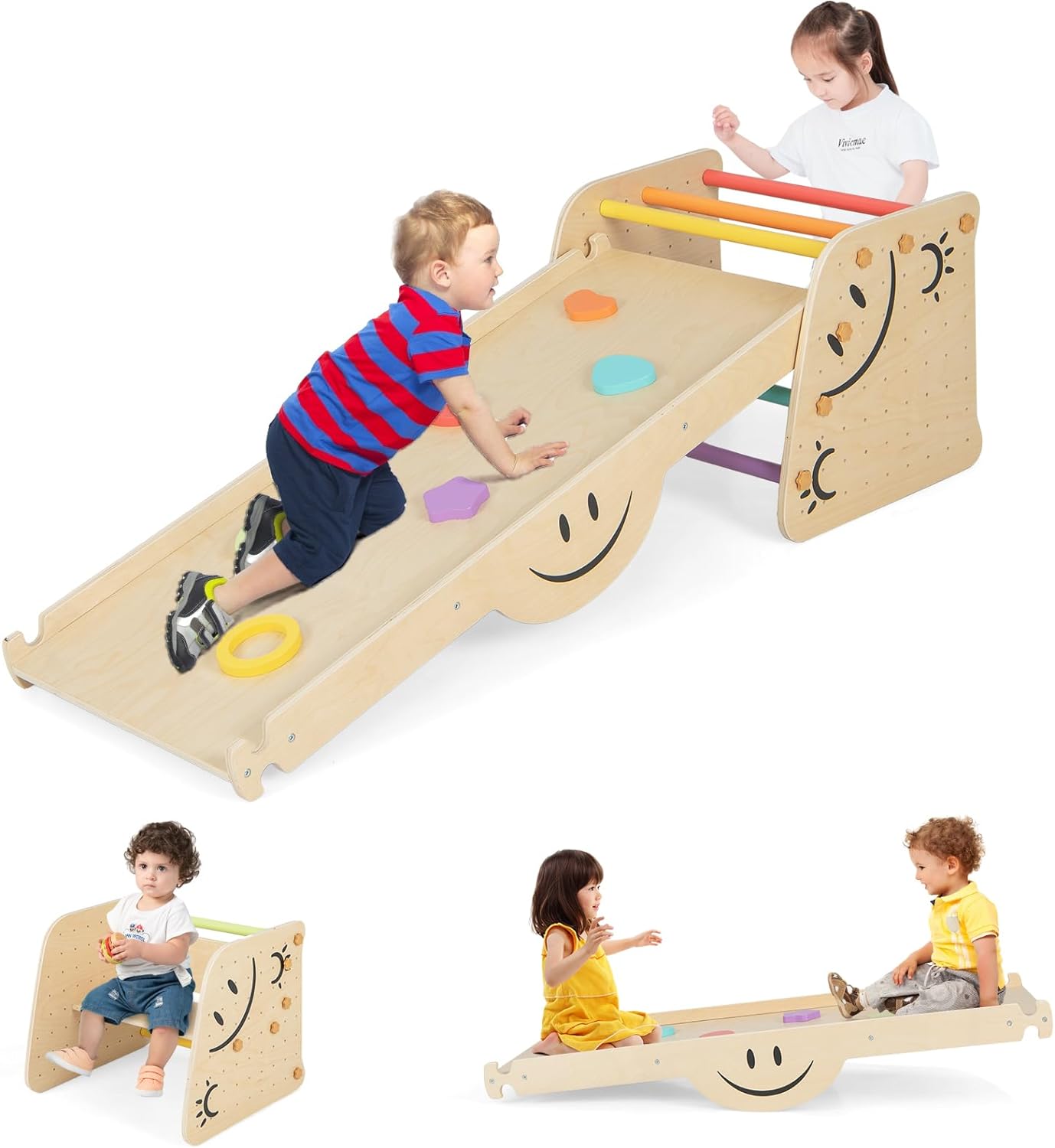 Trójkąt wspinaczkowy ze zjeżdżalnią, 6 w 1 rusztowanie wspinaczkowe do wnętrz, drewniana drabina do wspinaczki, plac zabaw dla dzieci od