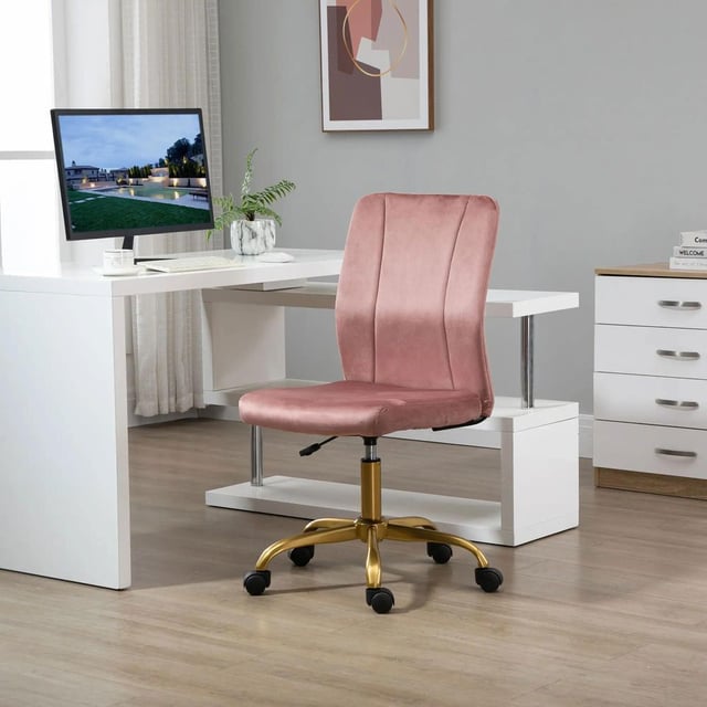 Chaise bureau enfant,chaise pivotante en velours,ergonomique hauteur réglable,rembourré,rose clair