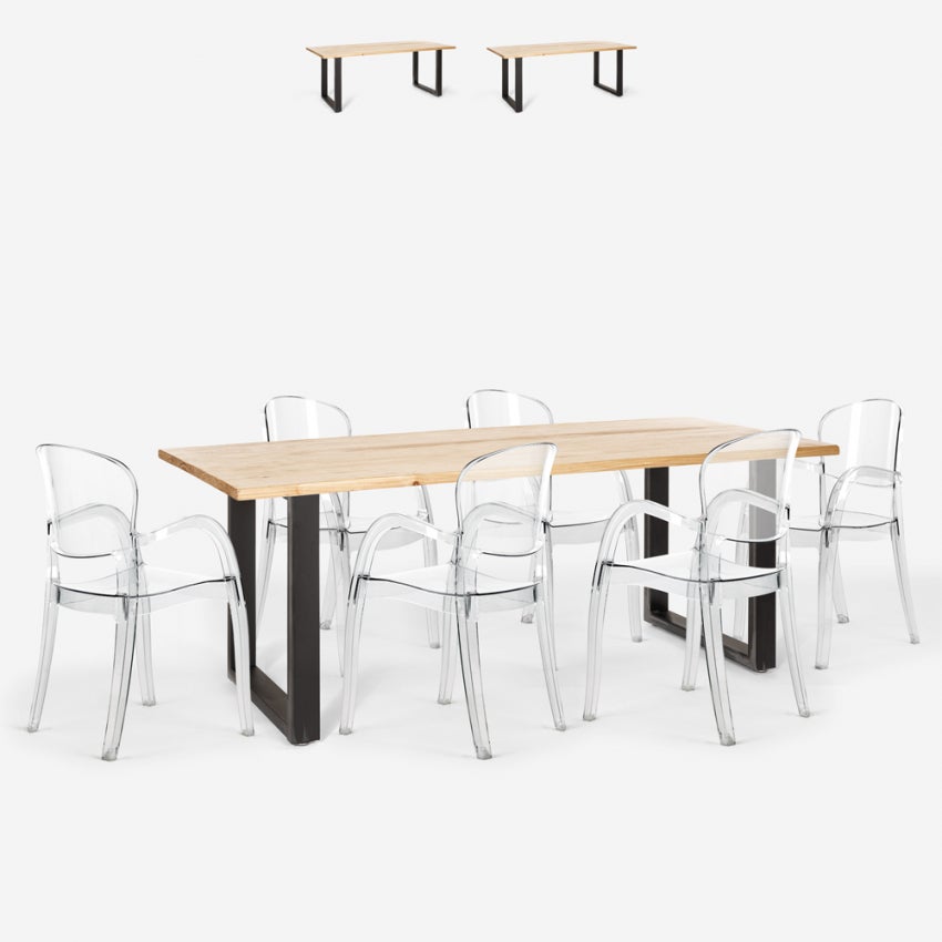 Ensemble Table à Manger en Bois avec 6 Chaises Tissu Gris