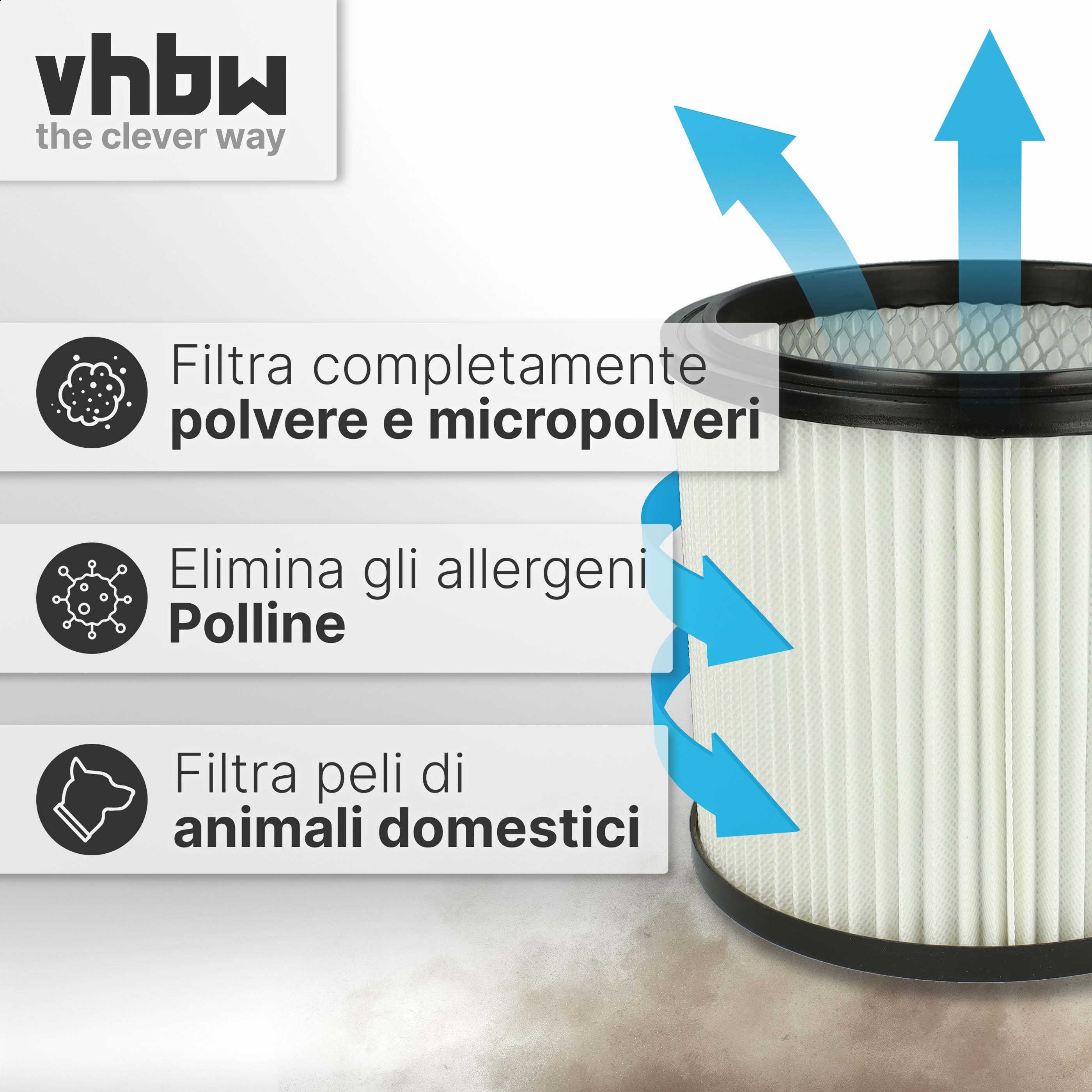 vhbw 1x filtre plissé compatible avec Einhell YPL 1250, 1400 aspirateur - noir / blanc - 6