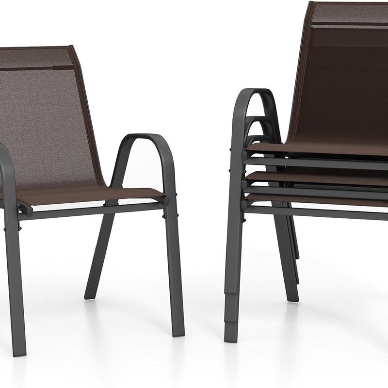 Zestaw 4 Krzeseł Ogrodowych z Metalu i Tekstylenu, Krzesło Ogrodowe z Podłokietnikami i Oparciem, 56 x 70 x 84 cm, Nośność 150 kg, Brązowe